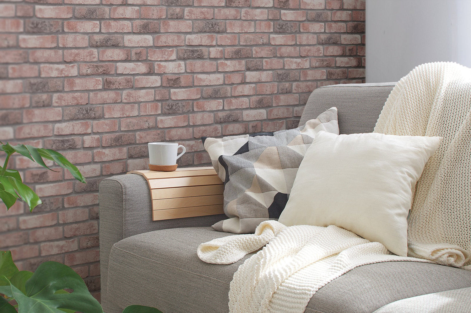 Weathered Walls Motif wallpaper in pink color - pattern number BB51109 - by Galerie in the The Bricks And More collection