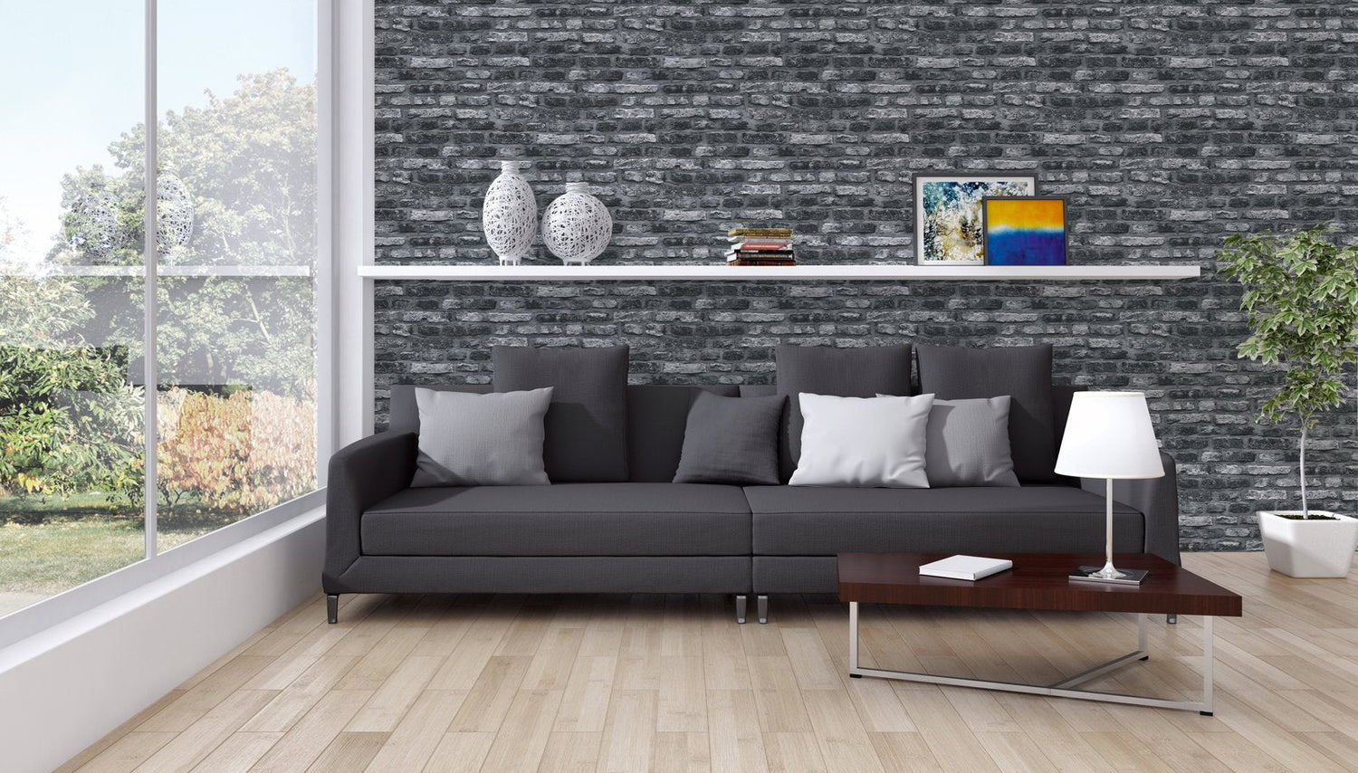 Brickshire Residents Motif wallpaper in silver grey color - pattern number BB51112 - by Galerie in the The Bricks And More collection