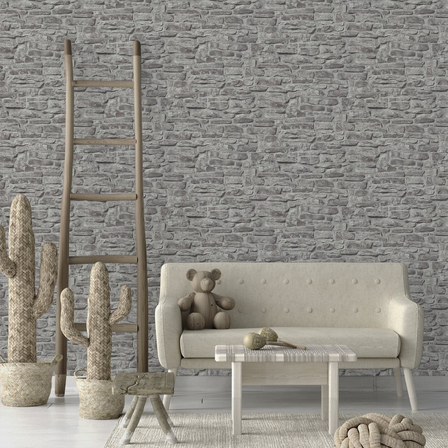 Stone Symphony Motif wallpaper in silver grey color - pattern number BB51125 - by Galerie in the The Bricks And More collection