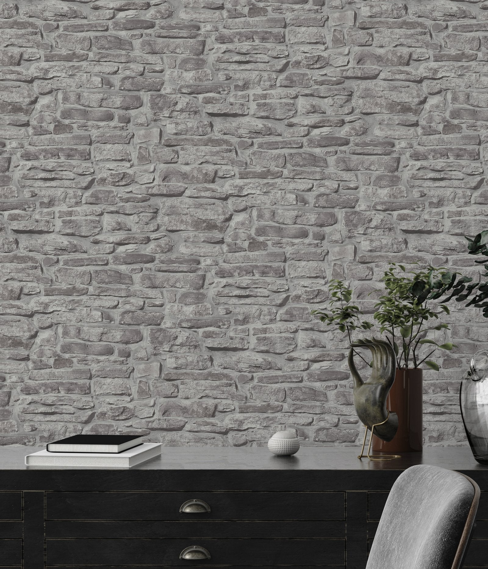 Stone Symphony Motif wallpaper in silver grey color - pattern number BB51125 - by Galerie in the The Bricks And More collection