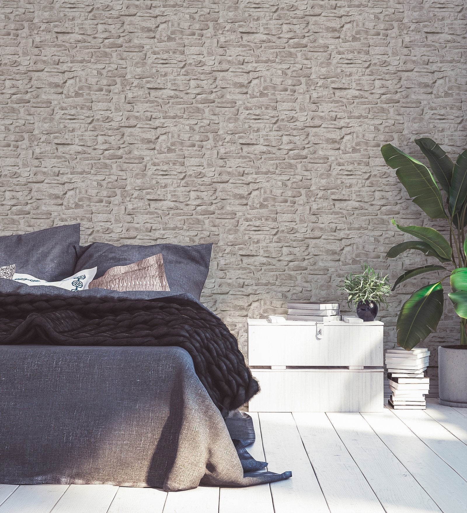 Stone Symphony Motif wallpaper in silver grey color - pattern number BB51126 - by Galerie in the The Bricks And More collection