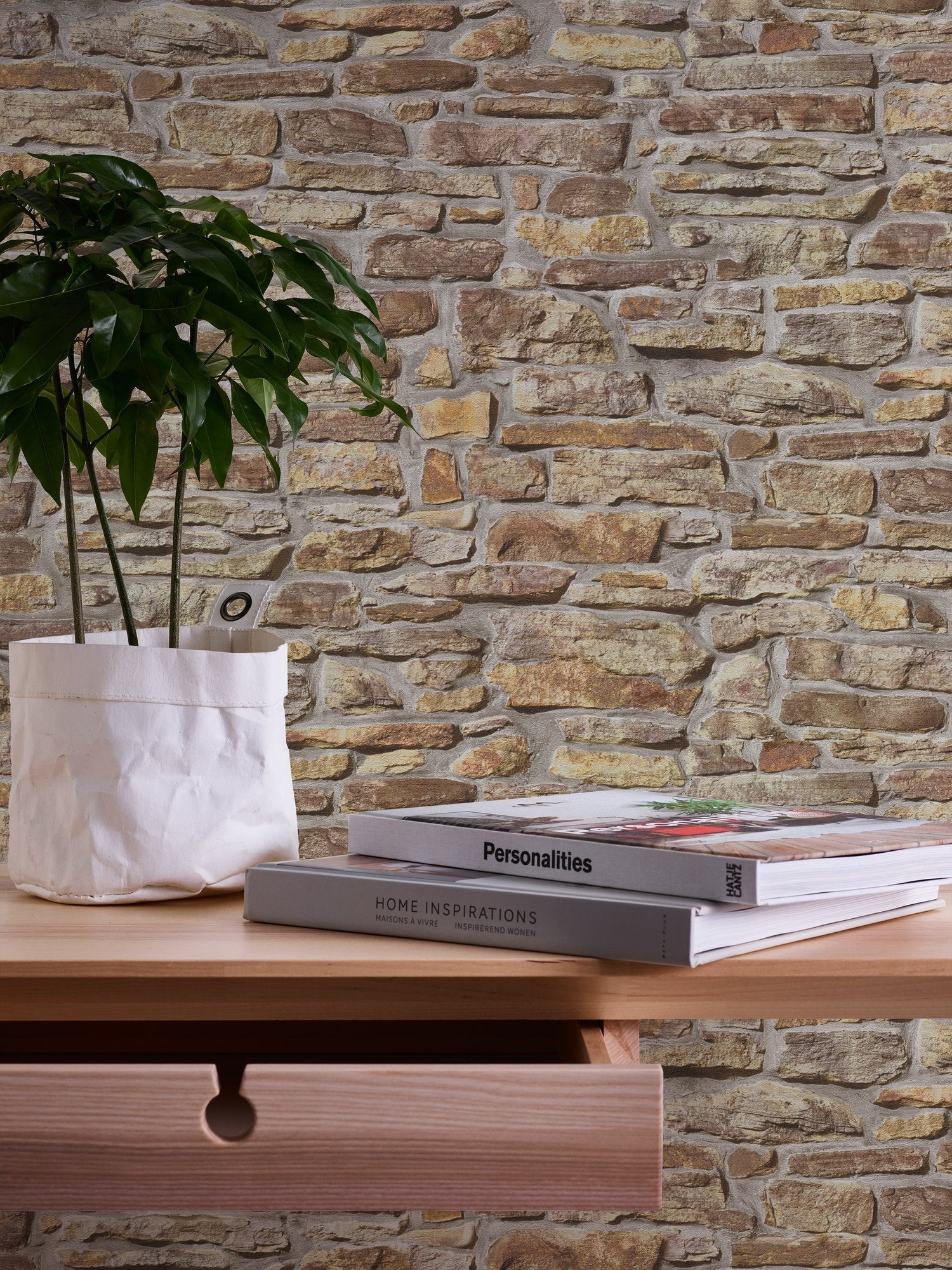 Stone Symphony Motif wallpaper in beige color - pattern number BB51127 - by Galerie in the The Bricks And More collection