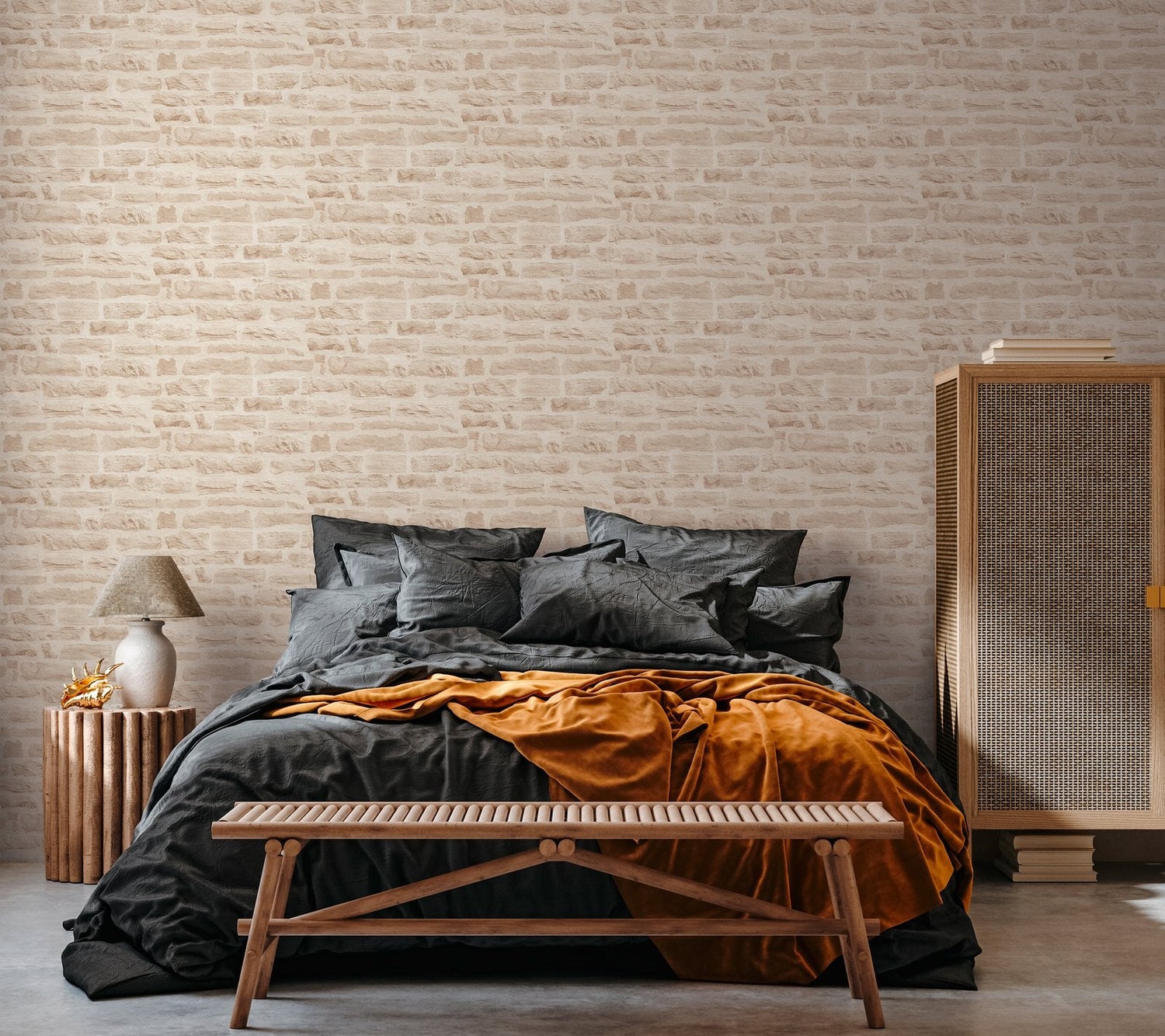 Rocky Retreat Motif wallpaper in beige color - pattern number BB51129 - by Galerie in the The Bricks And More collection