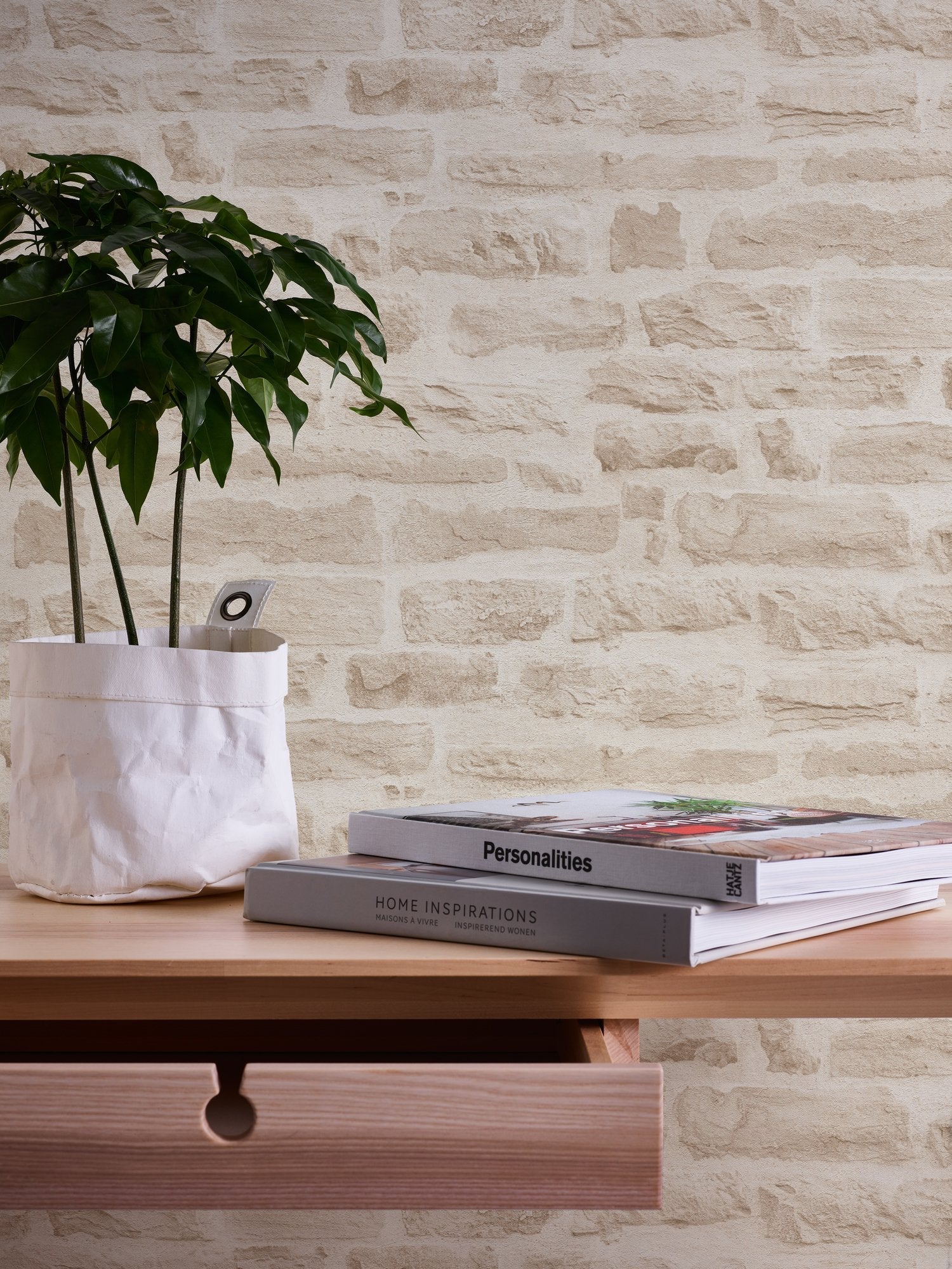 Rocky Retreat Motif wallpaper in beige color - pattern number BB51129 - by Galerie in the The Bricks And More collection