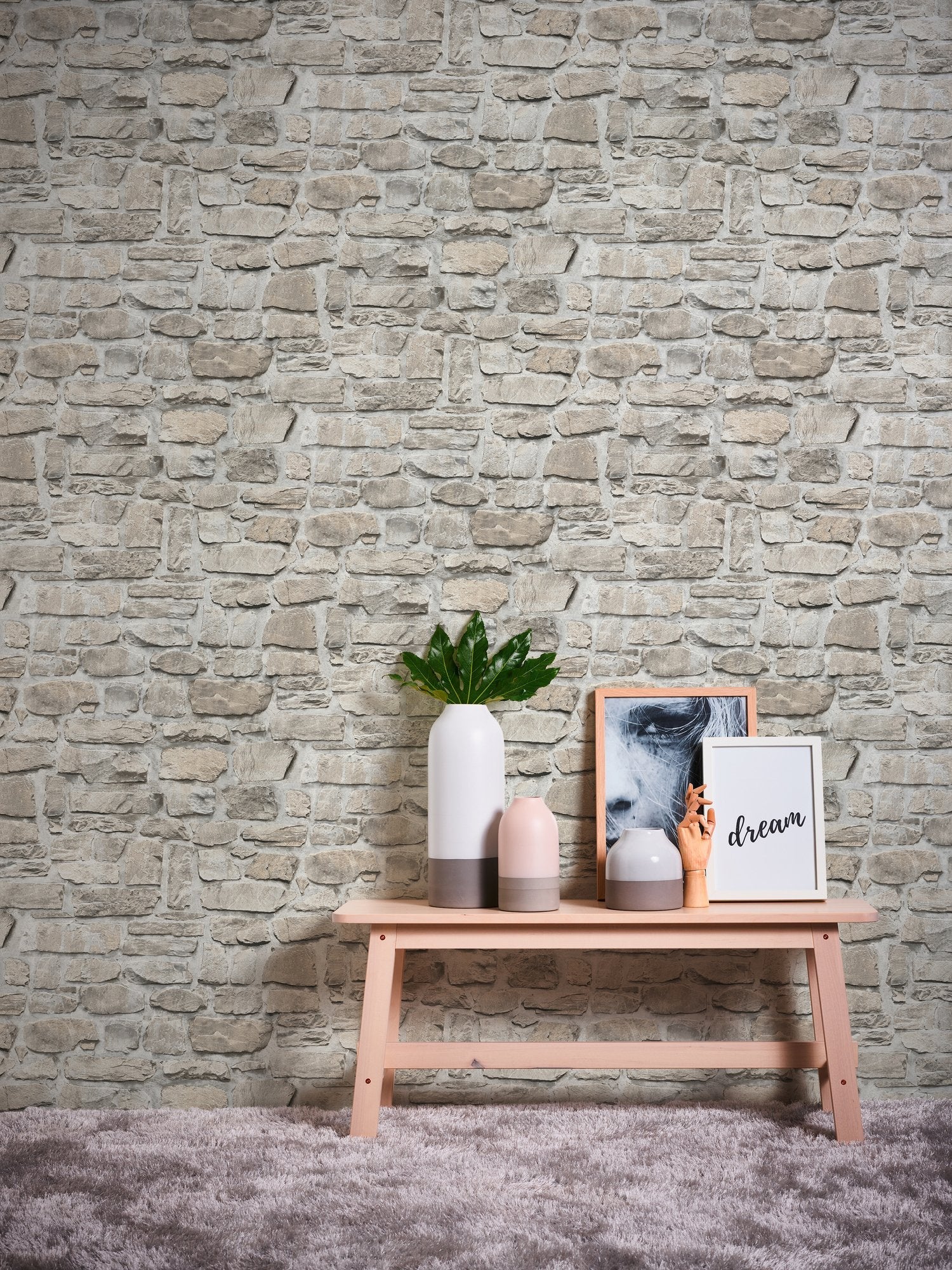 Stone Symphony Motif wallpaper in silver grey color - pattern number BB51130 - by Galerie in the The Bricks And More collection