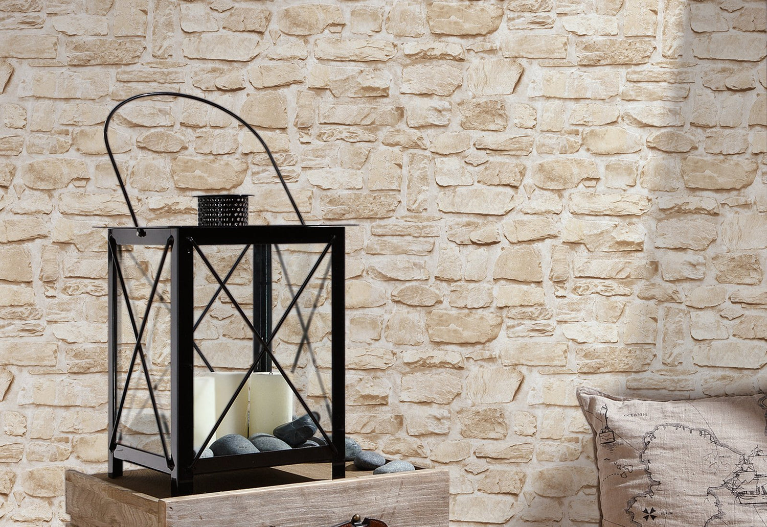 Stone Symphony Motif wallpaper in beige color - pattern number BB51131 - by Galerie in the The Bricks And More collection