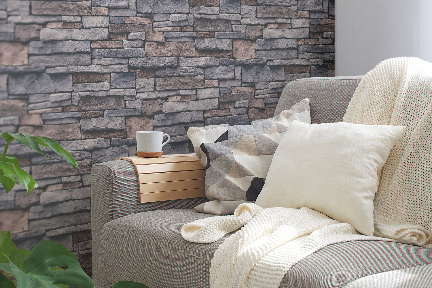 Sandstone Splendour Motif wallpaper in silver grey color - pattern number BB51132 - by Galerie in the The Bricks And More collection