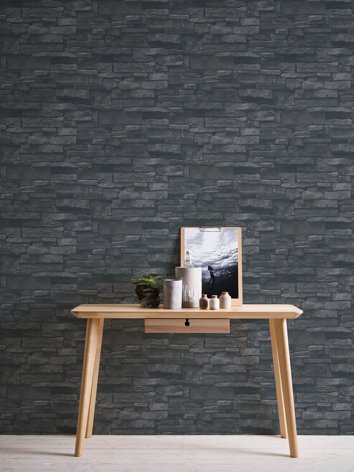 Sandstone Splendour Motif wallpaper in black color - pattern number BB51133 - by Galerie in the The Bricks And More collection