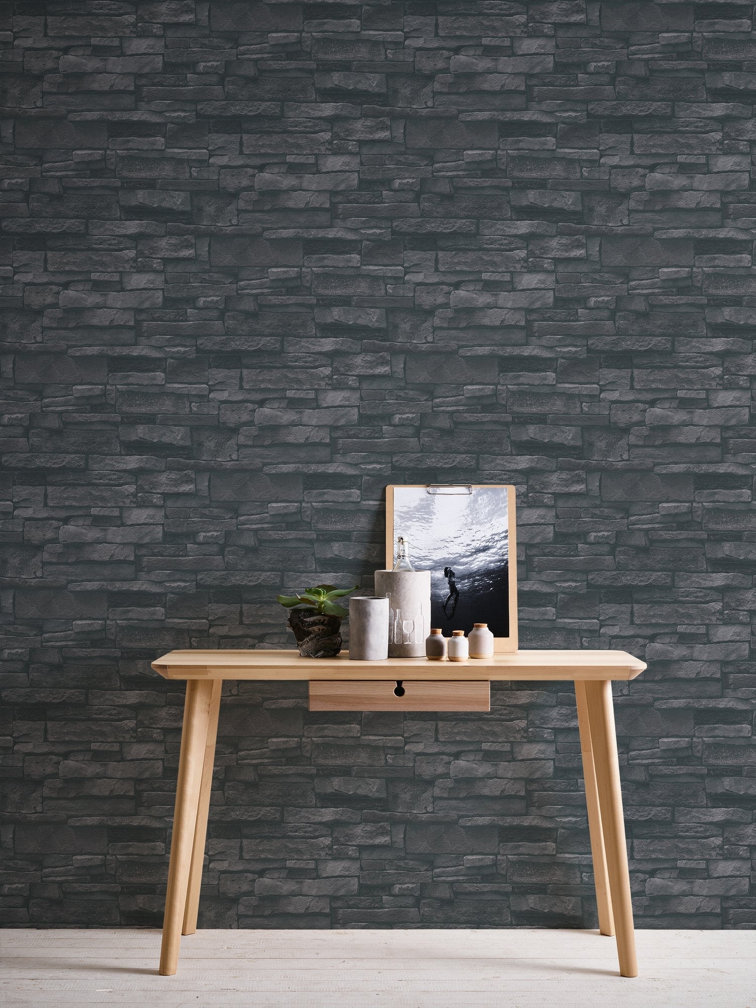 Sandstone Splendour Motif wallpaper in black color - pattern number BB51133 - by Galerie in the The Bricks And More collection