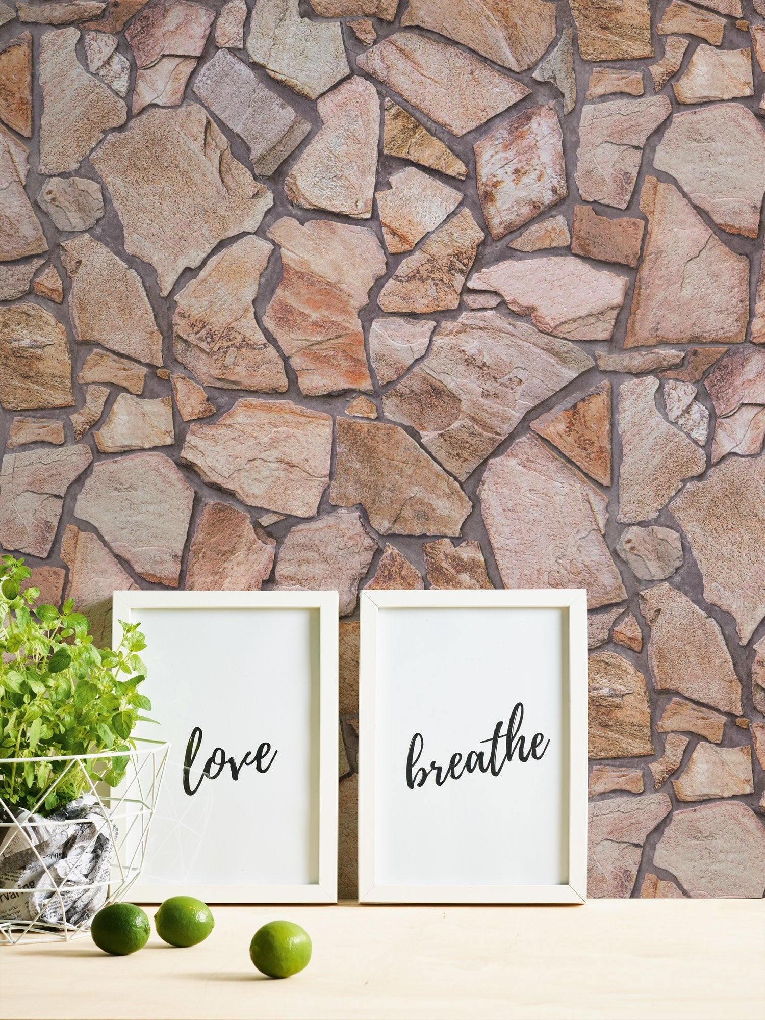 Claystone Cottage Motif wallpaper in beige color - pattern number BB51136 - by Galerie in the The Bricks And More collection