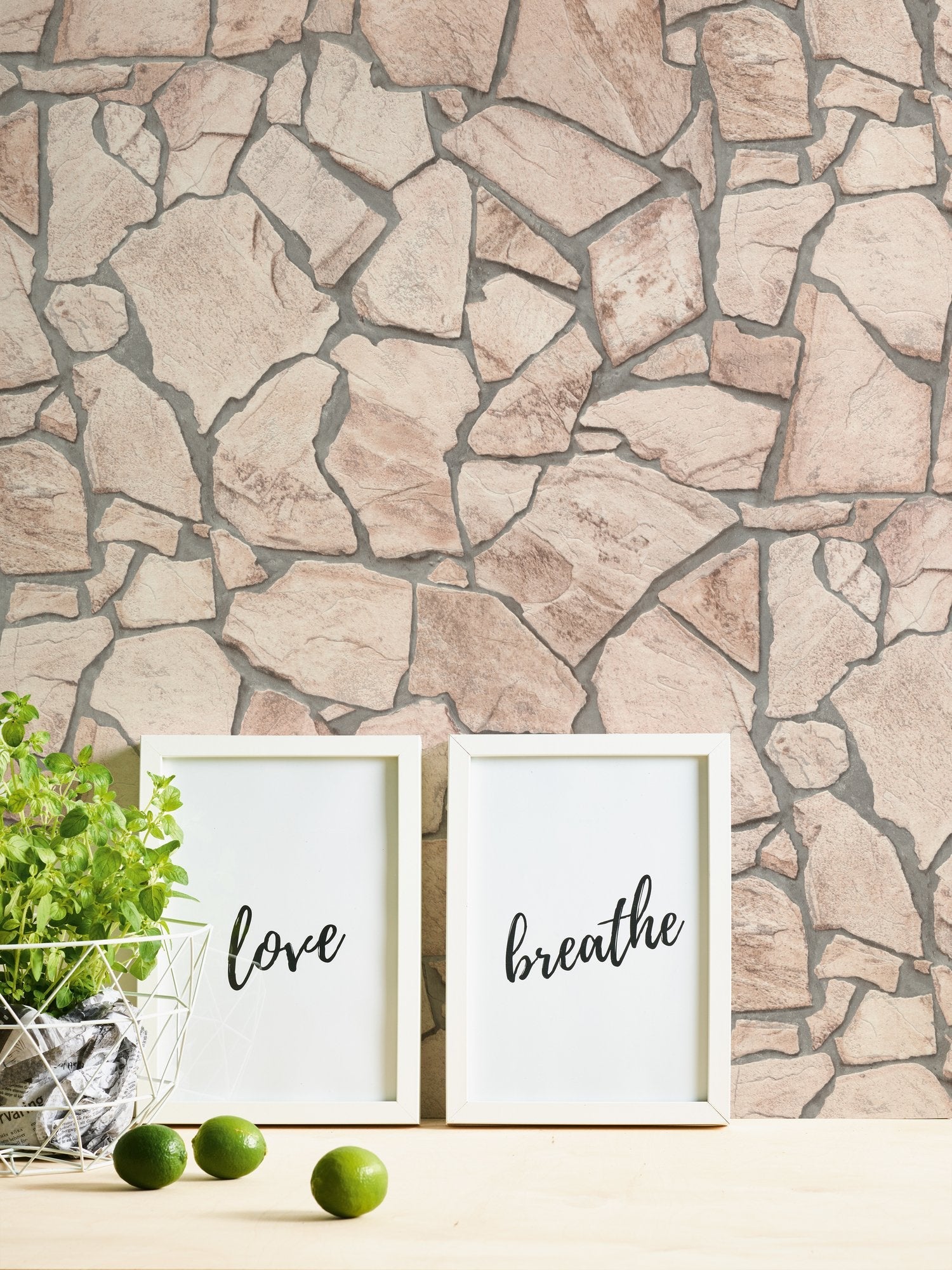 Claystone Cottage Motif wallpaper in beige color - pattern number BB51137 - by Galerie in the The Bricks And More collection