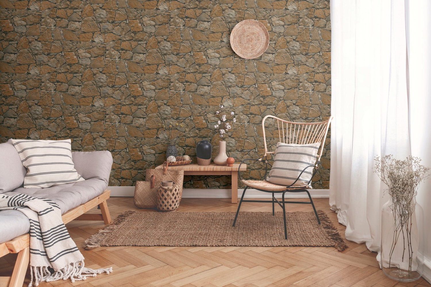 Claystone Cottage Motif wallpaper in bronze brown color - pattern number BB51138 - by Galerie in the The Bricks And More collection