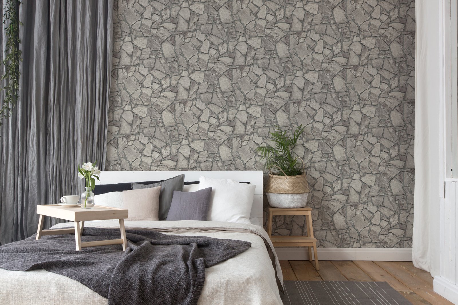 Petrified Paradise Motif wallpaper in silver grey color - pattern number BB51140 - by Galerie in the The Bricks And More collection