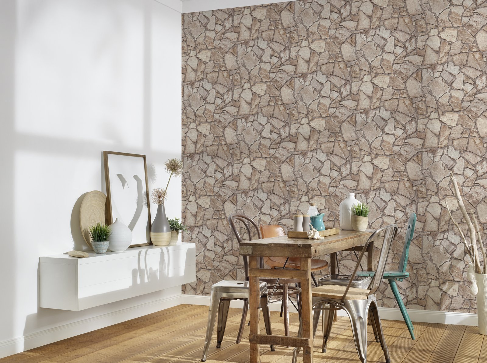 Claystone Cottage Motif wallpaper in beige color - pattern number BB51142 - by Galerie in the The Bricks And More collection