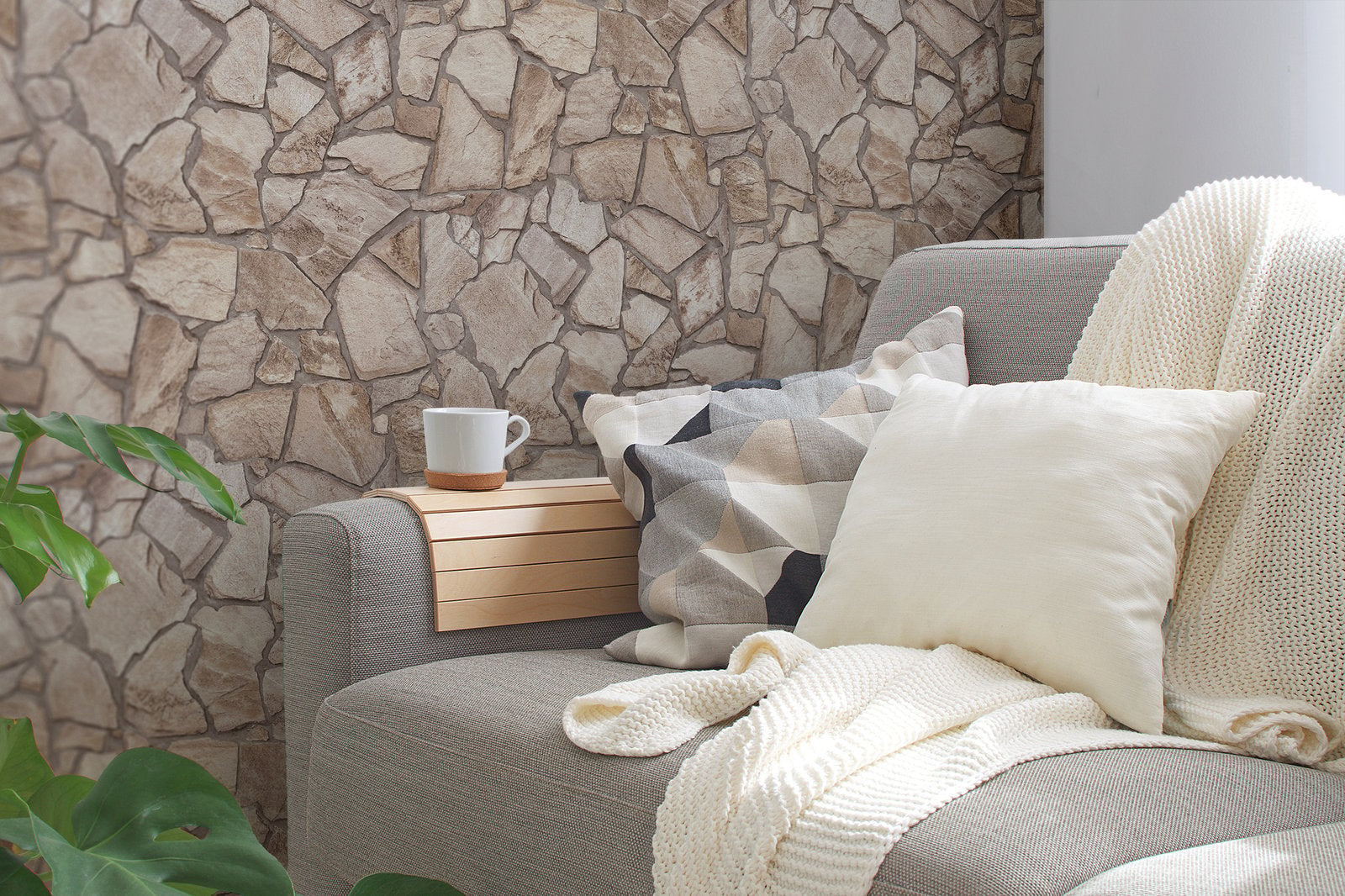 Claystone Cottage Motif wallpaper in beige color - pattern number BB51142 - by Galerie in the The Bricks And More collection