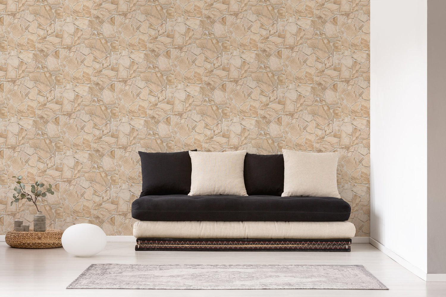 Claystone Cottage Motif wallpaper in beige color - pattern number BB51144 - by Galerie in the The Bricks And More collection
