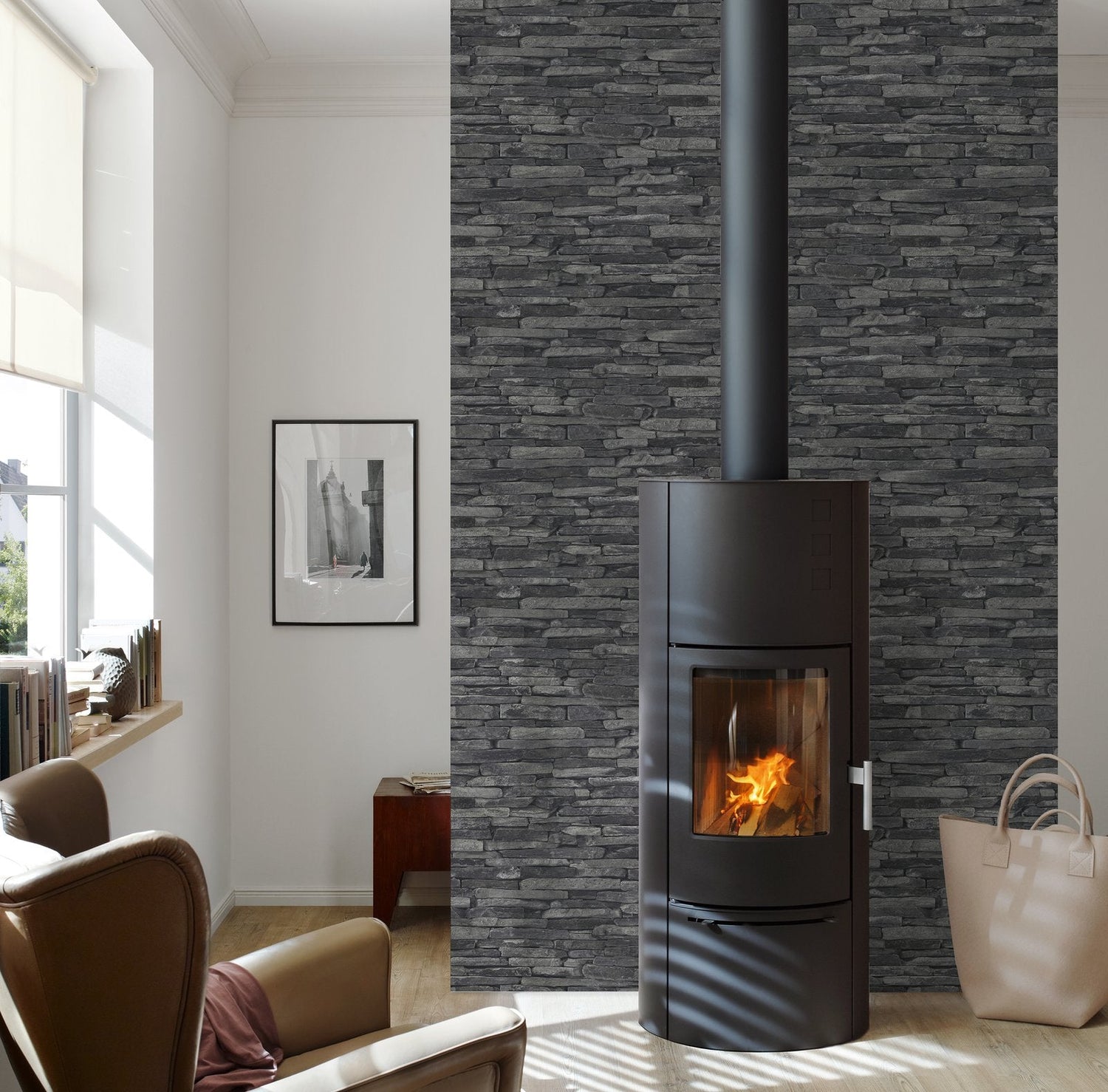 Rocky Retreat Motif wallpaper in silver grey color - pattern number BB51146 - by Galerie in the The Bricks And More collection