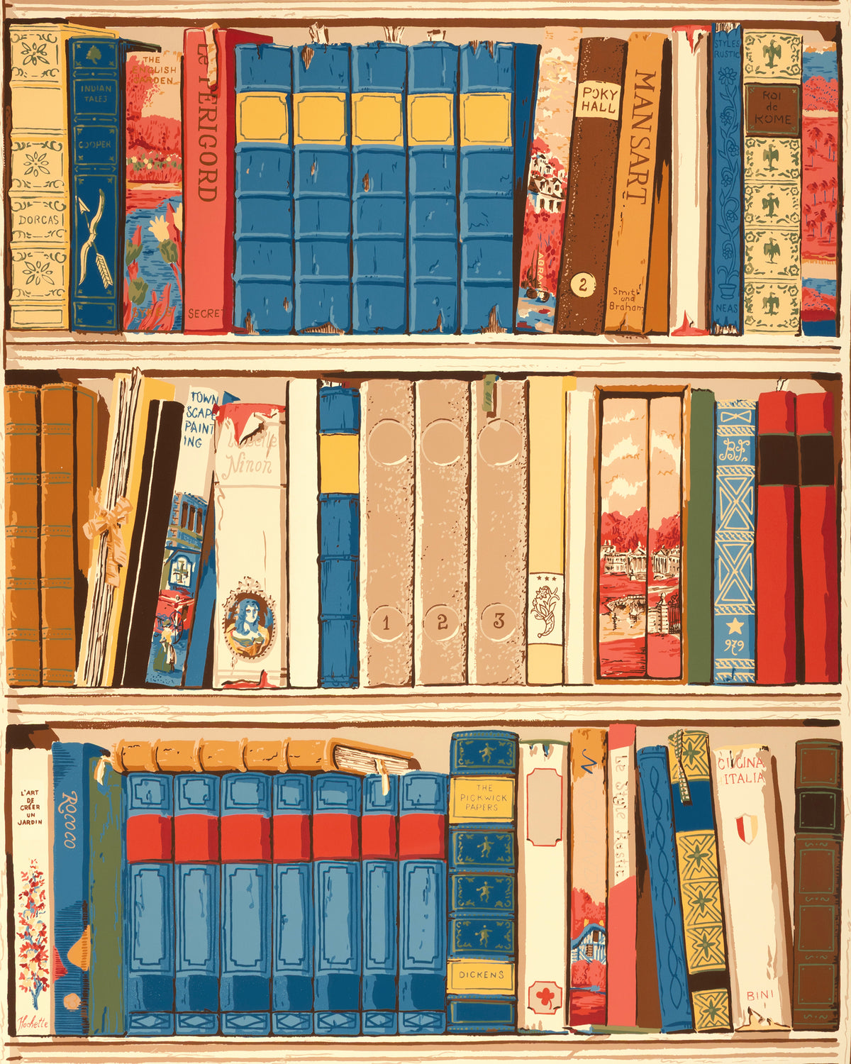 Bibliotheque Wallpaper in Red/Blue color - pattern number BR-69080.195.0 - by Brunschwig and Fils in the Volume 61 collection