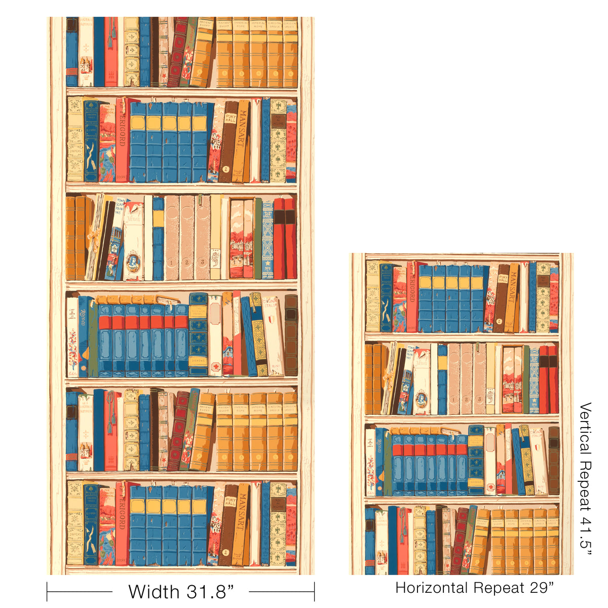Bibliotheque Wallpaper in Red/Blue color - pattern number BR-69080.195.0 - by Brunschwig and Fils in the Volume 61 collection