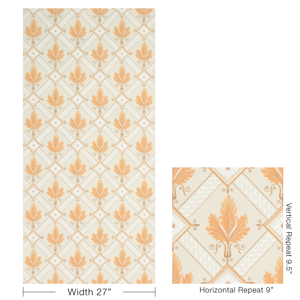 Latrobe Wallpaper in Apricot color - pattern number BR-69408.12.0 - by Brunschwig and Fils in the Volume 61 collection