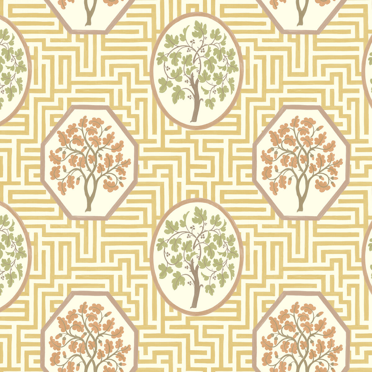 Royal Maze wallpaper in ochre color - pattern number BW45148.4.0 - by G P &amp; J Baker in the Historic Royal Palaces Royal Court Wallpaper collection