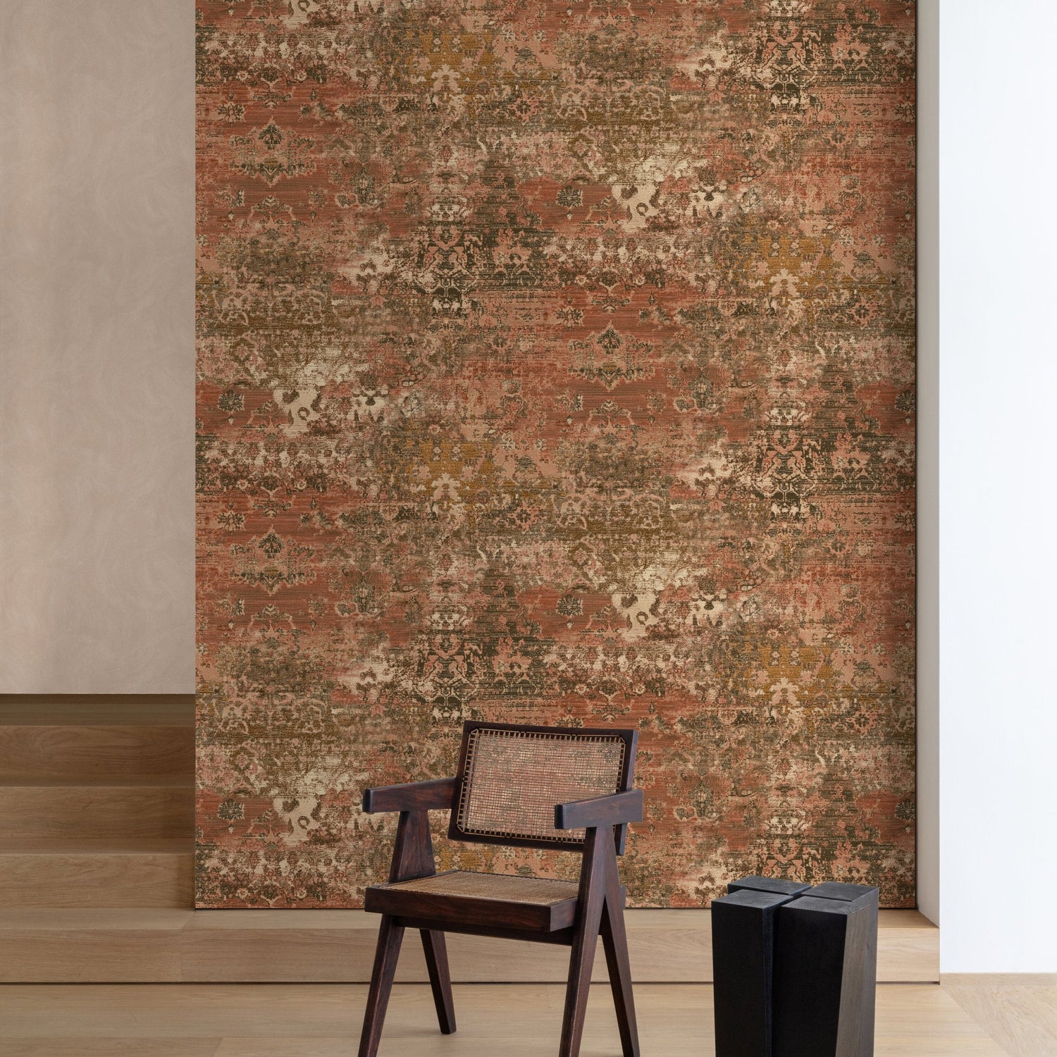Worn Tapistry Wallpaper in red color - pattern number CO3103 - by Grandeco in the Concept collection