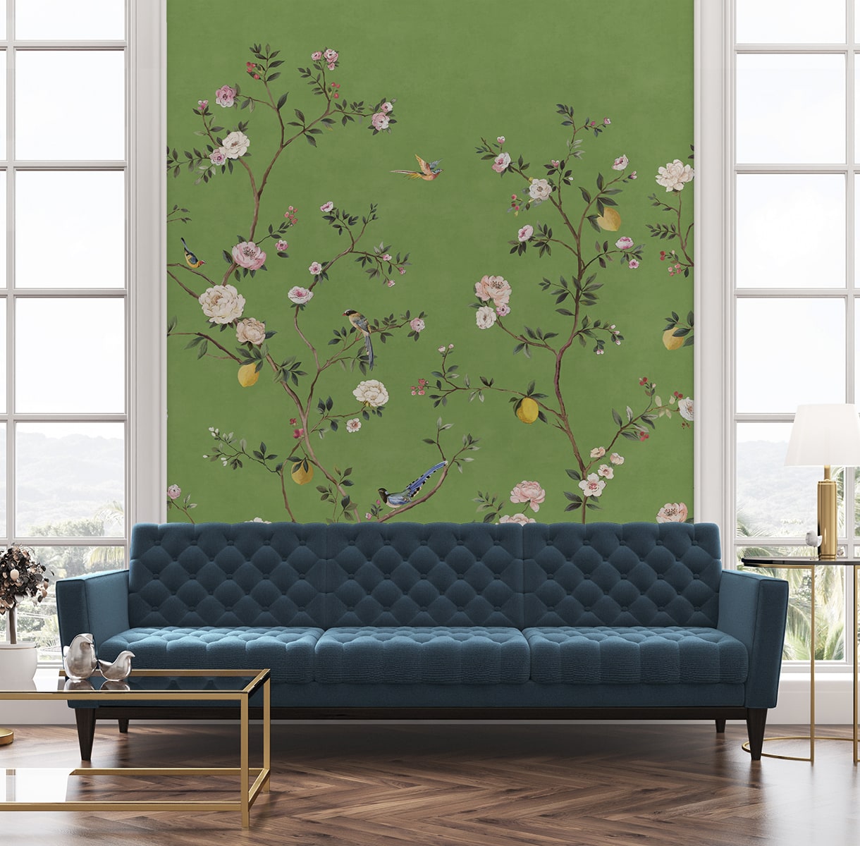 Blossom Chinoiserie 3 Panel Peel and Stick Green DB20704M Mural by