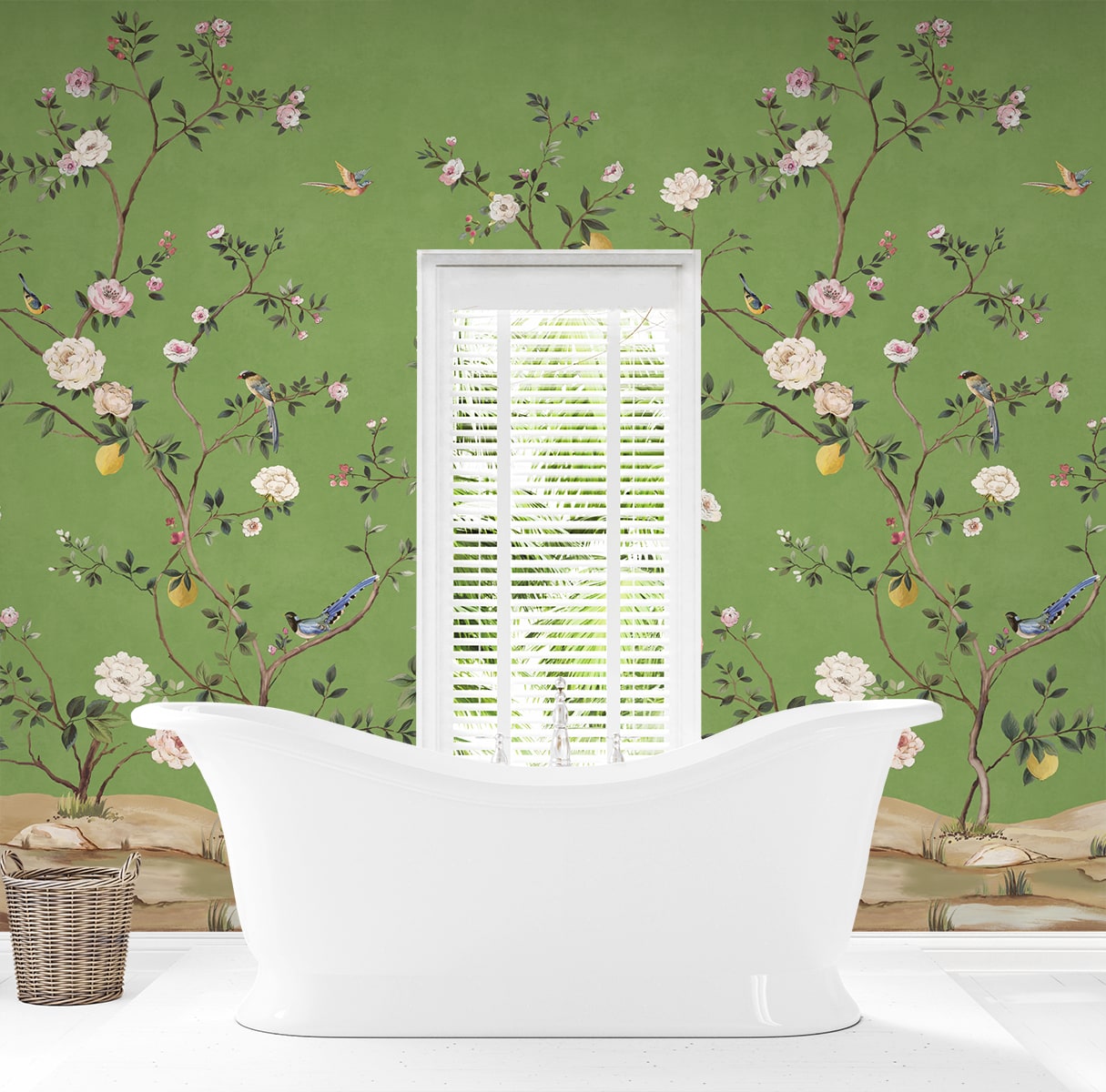 Blossom Chinoiserie 3 Panel Peel and Stick Green DB20704M Mural by