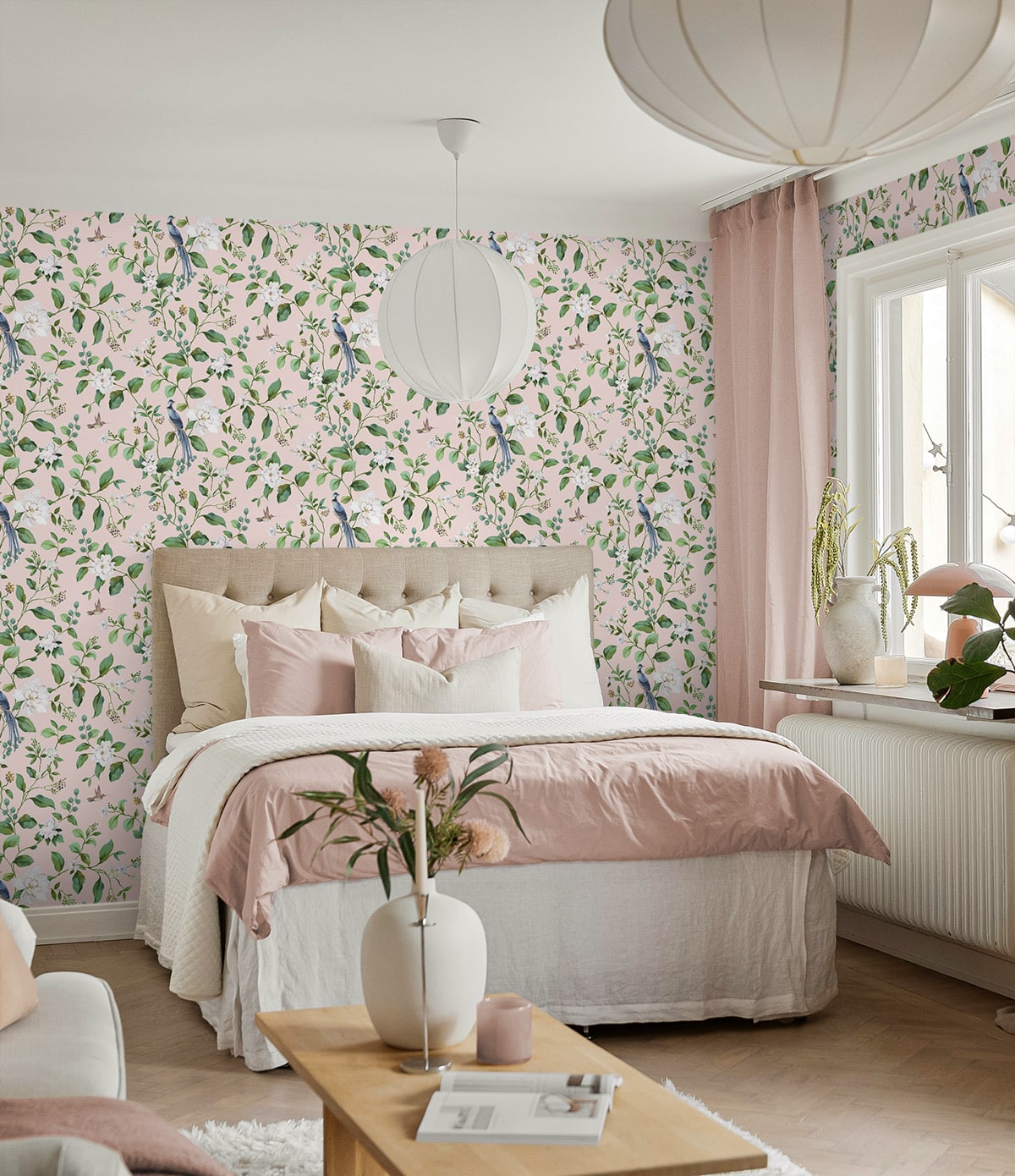 Chinoiserie Bird Vine Peel and Stick wallpaper in blush color - pattern number DB20801 - by NextWall in the Peel and Stick Wallpaper by Daisy Bennett 2 collection