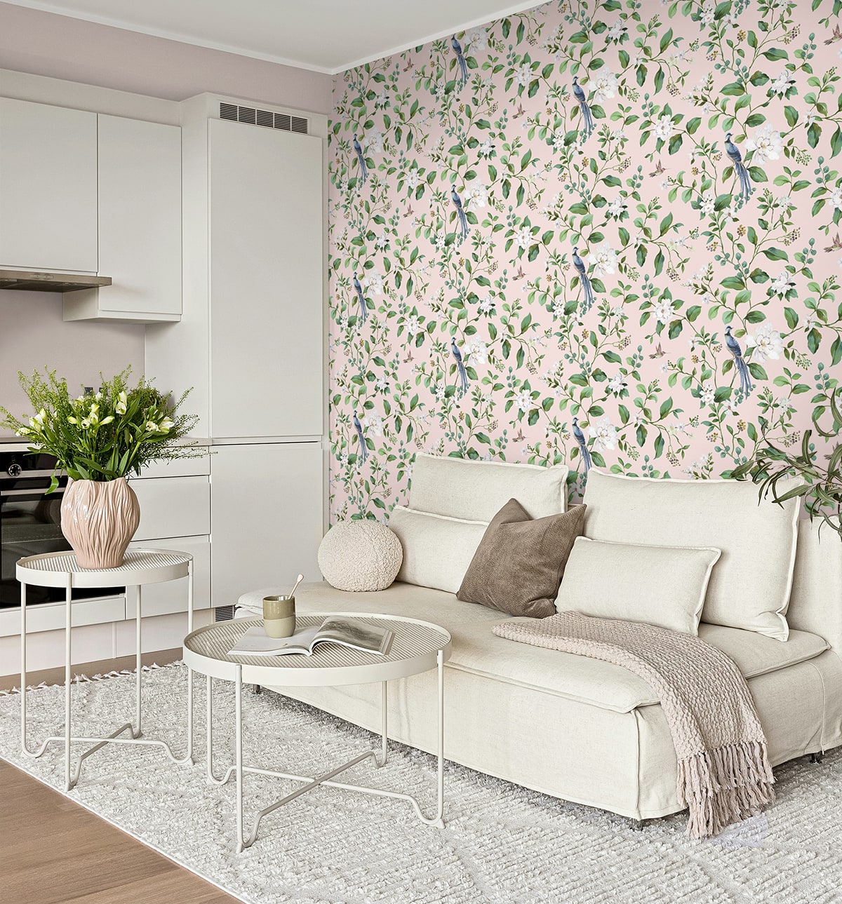 Chinoiserie Bird Vine Peel and Stick wallpaper in blush color - pattern number DB20801 - by NextWall in the Peel and Stick Wallpaper by Daisy Bennett 2 collection