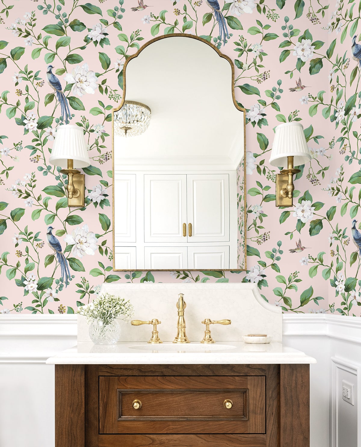Chinoiserie Bird Vine Peel and Stick wallpaper in blush color - pattern number DB20801 - by NextWall in the Peel and Stick Wallpaper by Daisy Bennett 2 collection