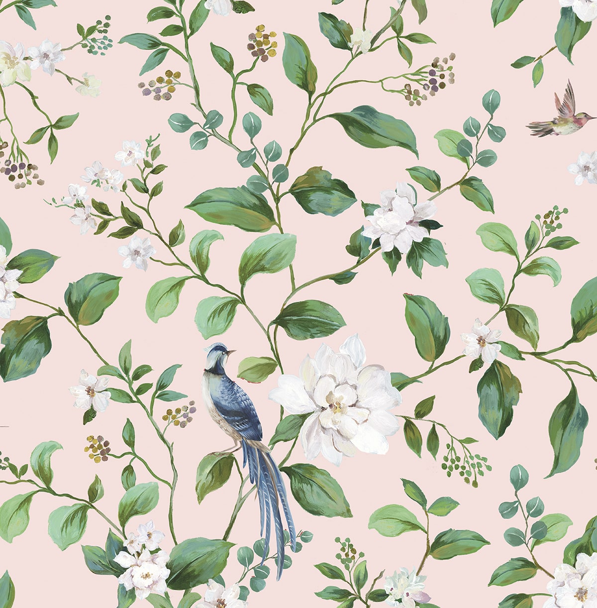 Chinoiserie Bird Vine Peel and Stick wallpaper in blush color - pattern number DB20801 - by NextWall in the Peel and Stick Wallpaper by Daisy Bennett 2 collection
