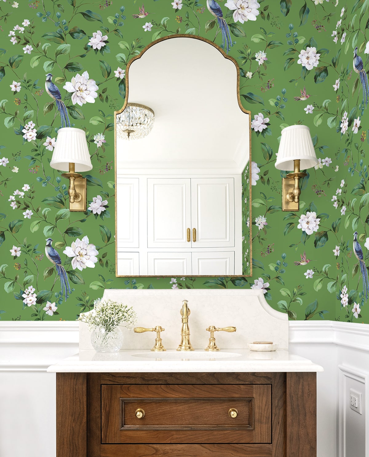 Chinoiserie Bird Vine Peel and Stick wallpaper in green color - pattern number DB20804 - by NextWall in the Peel and Stick Wallpaper by Daisy Bennett 2 collection
