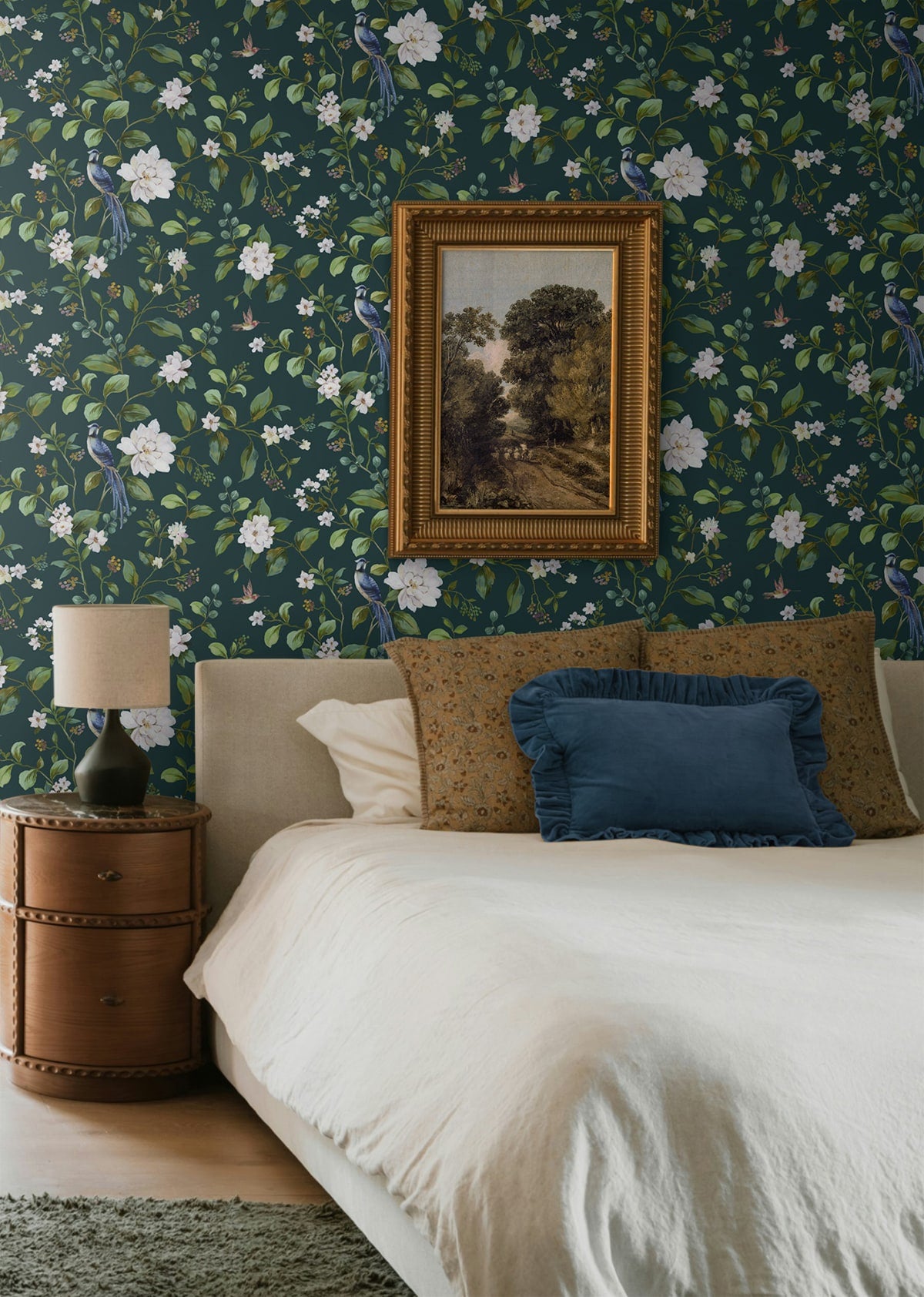 Chinoiserie Bird Vine Peel and Stick wallpaper in teal color - pattern number DB20814 - by NextWall in the Peel and Stick Wallpaper by Daisy Bennett 2 collection