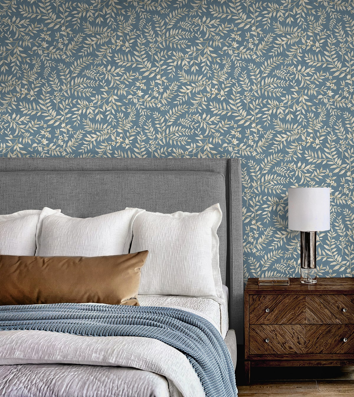 Vining Leaf Trail Peel and Stick Wallpaper in wedgewood blue color - pattern number DB20902 - by NextWall in the Peel and Stick Wallpaper by Daisy Bennett 3 collection
