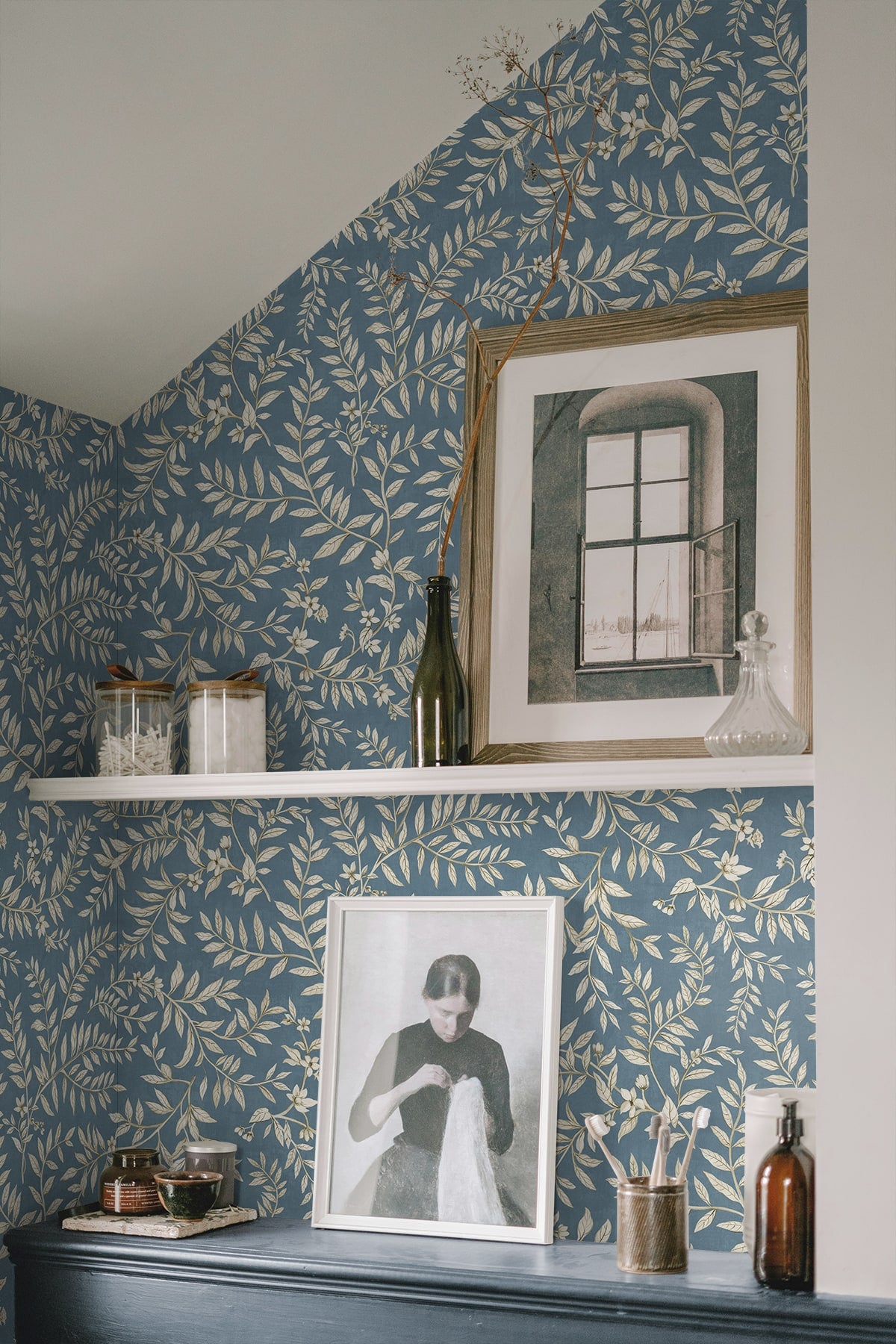 Vining Leaf Trail Peel and Stick Wallpaper in wedgewood blue color - pattern number DB20902 - by NextWall in the Peel and Stick Wallpaper by Daisy Bennett 3 collection