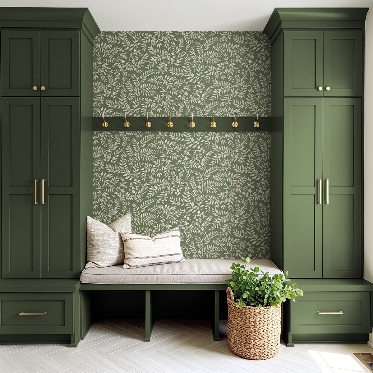 Vining Leaf Trail Peel and Stick Wallpaper in pine field color - pattern number DB20904 - by NextWall in the Peel and Stick Wallpaper by Daisy Bennett 3 collection