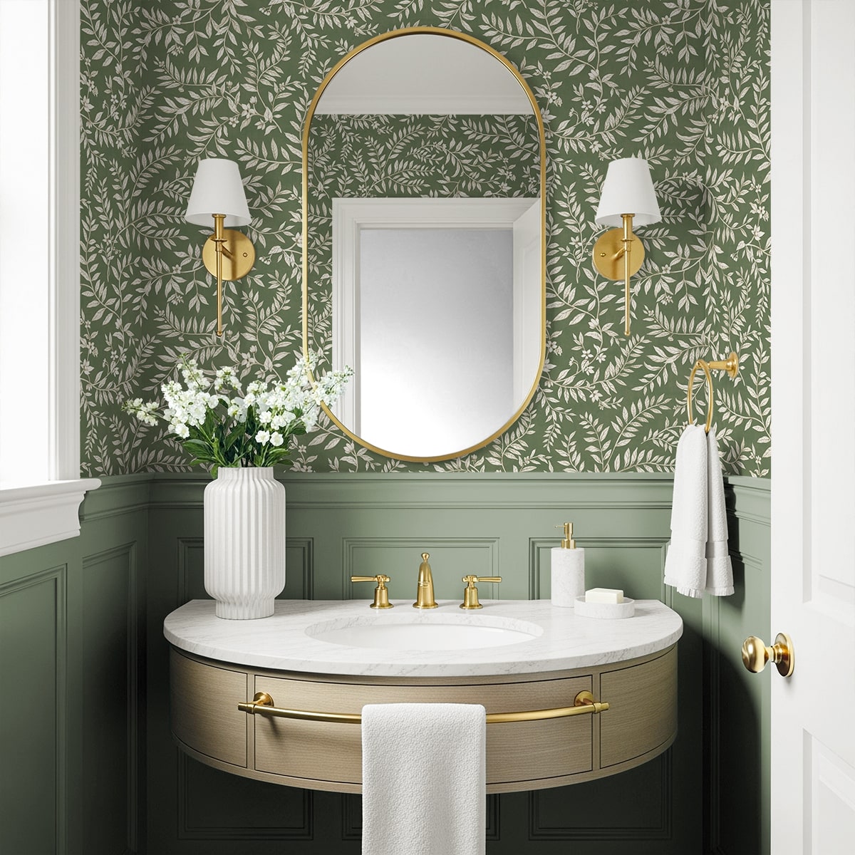 Vining Leaf Trail Peel and Stick Wallpaper in pine field color - pattern number DB20904 - by NextWall in the Peel and Stick Wallpaper by Daisy Bennett 3 collection