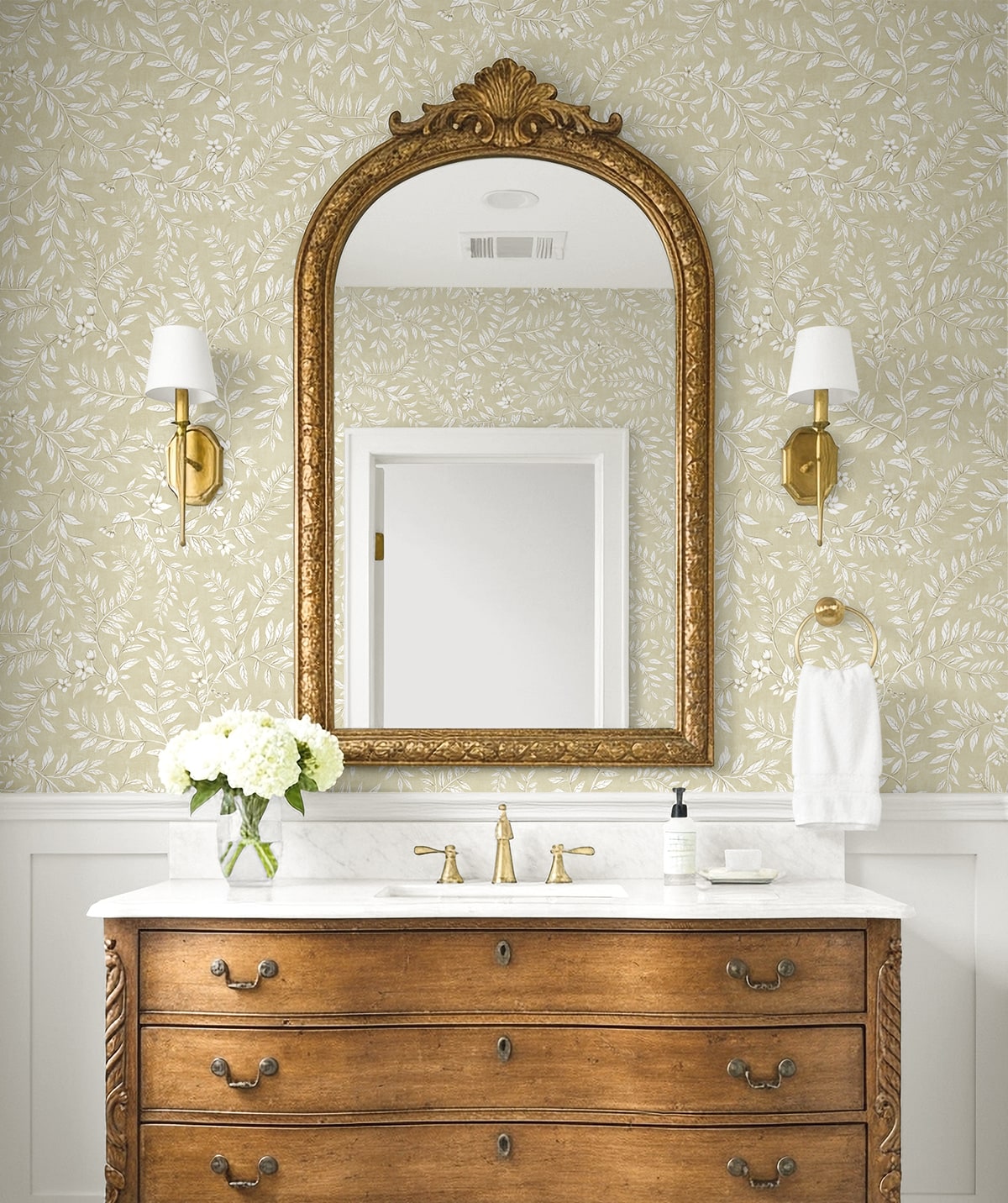 Vining Leaf Trail Peel and Stick Wallpaper in milled oat color - pattern number DB20905 - by NextWall in the Peel and Stick Wallpaper by Daisy Bennett 3 collection
