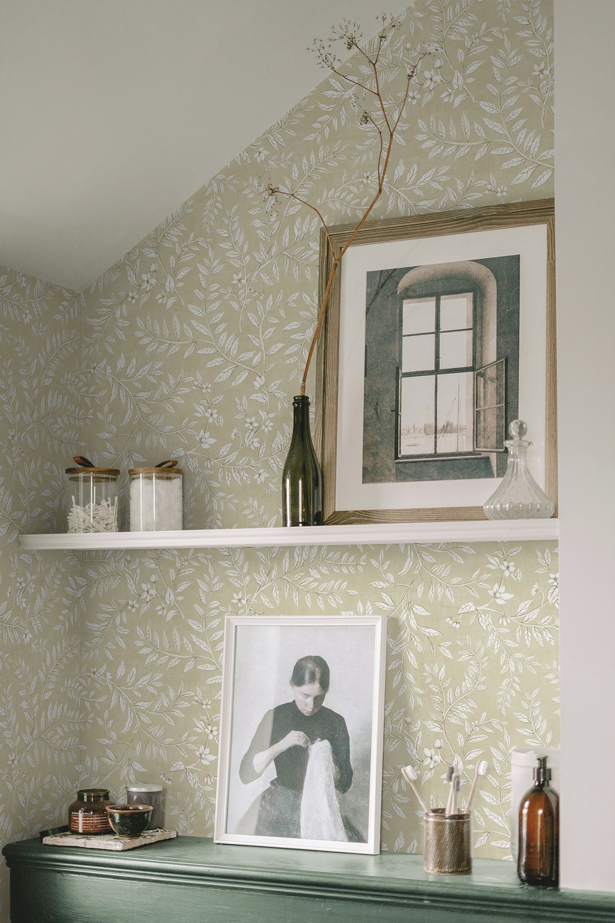 Vining Leaf Trail Peel and Stick Wallpaper in milled oat color - pattern number DB20905 - by NextWall in the Peel and Stick Wallpaper by Daisy Bennett 3 collection