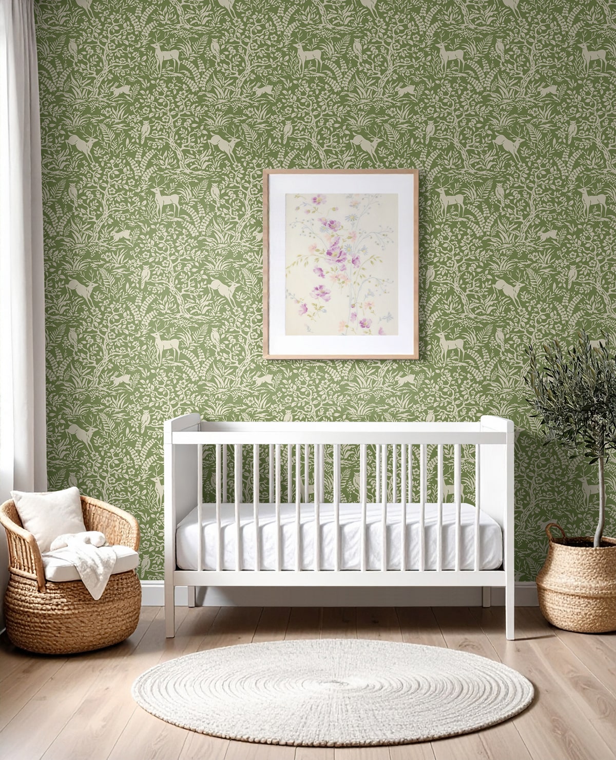 Scandi Forest Peel and Stick Wallpaper in moss green color - pattern number DB21004 - by NextWall in the Peel and Stick Wallpaper by Daisy Bennett 3 collection