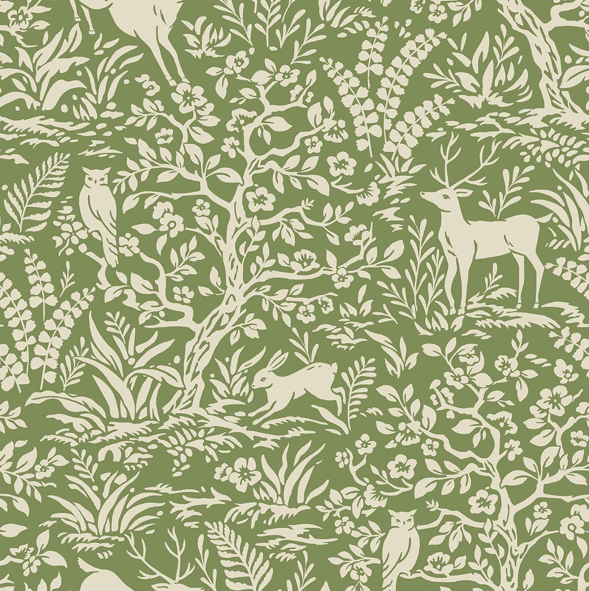 Scandi Forest Peel and Stick Wallpaper in moss green color - pattern number DB21004 - by NextWall in the Peel and Stick Wallpaper by Daisy Bennett 3 collection