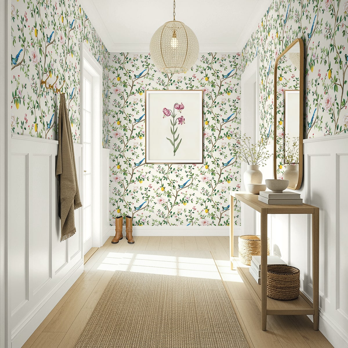 Blossom Chinoiserie Floral Peel and Stick Wallpaper in off-white color - pattern number DB21200 - by NextWall in the Peel and Stick Wallpaper by Daisy Bennett 3 collection