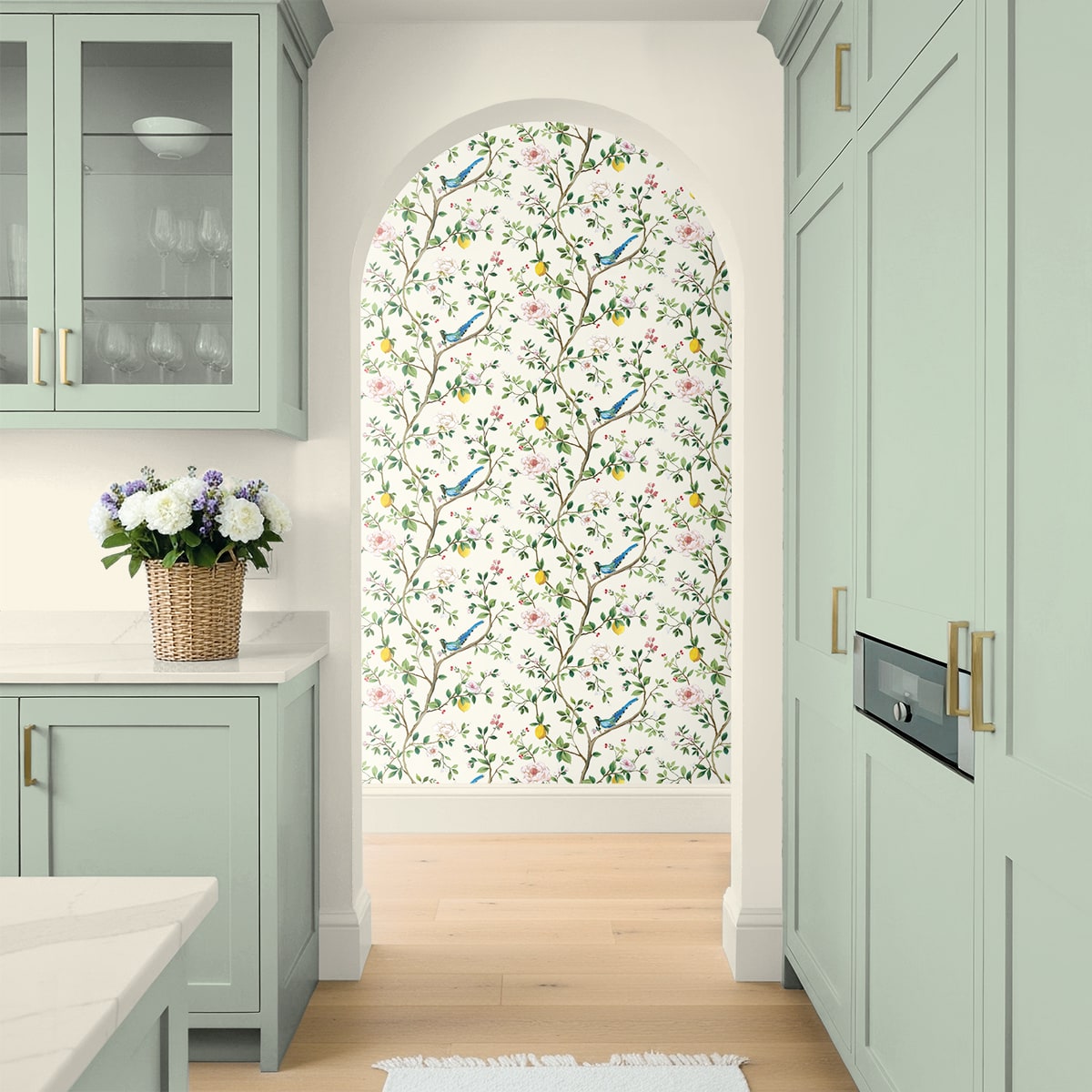 Blossom Chinoiserie Floral Peel and Stick Wallpaper in off-white color - pattern number DB21200 - by NextWall in the Peel and Stick Wallpaper by Daisy Bennett 3 collection