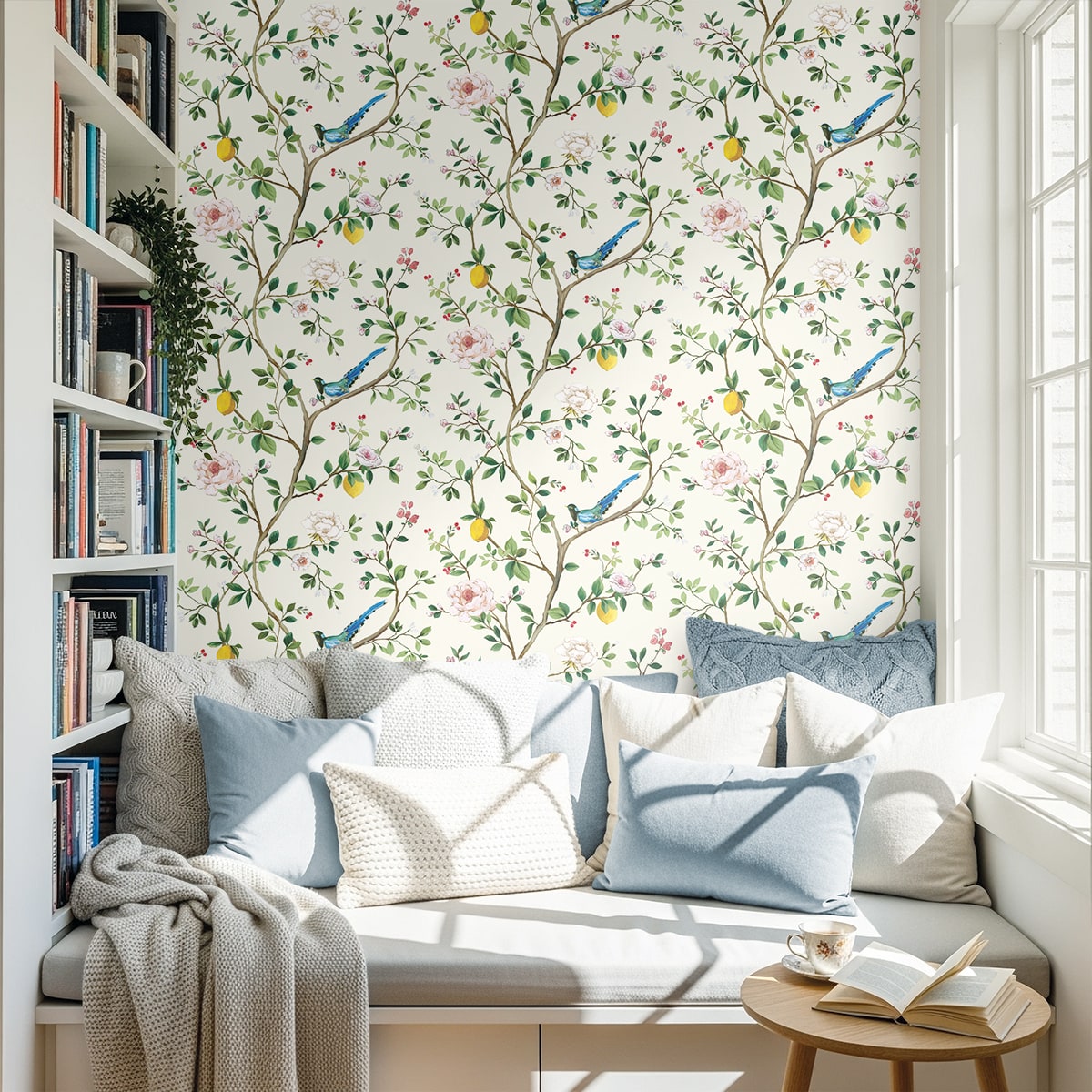 Blossom Chinoiserie Floral Peel and Stick Wallpaper in off-white color - pattern number DB21200 - by NextWall in the Peel and Stick Wallpaper by Daisy Bennett 3 collection