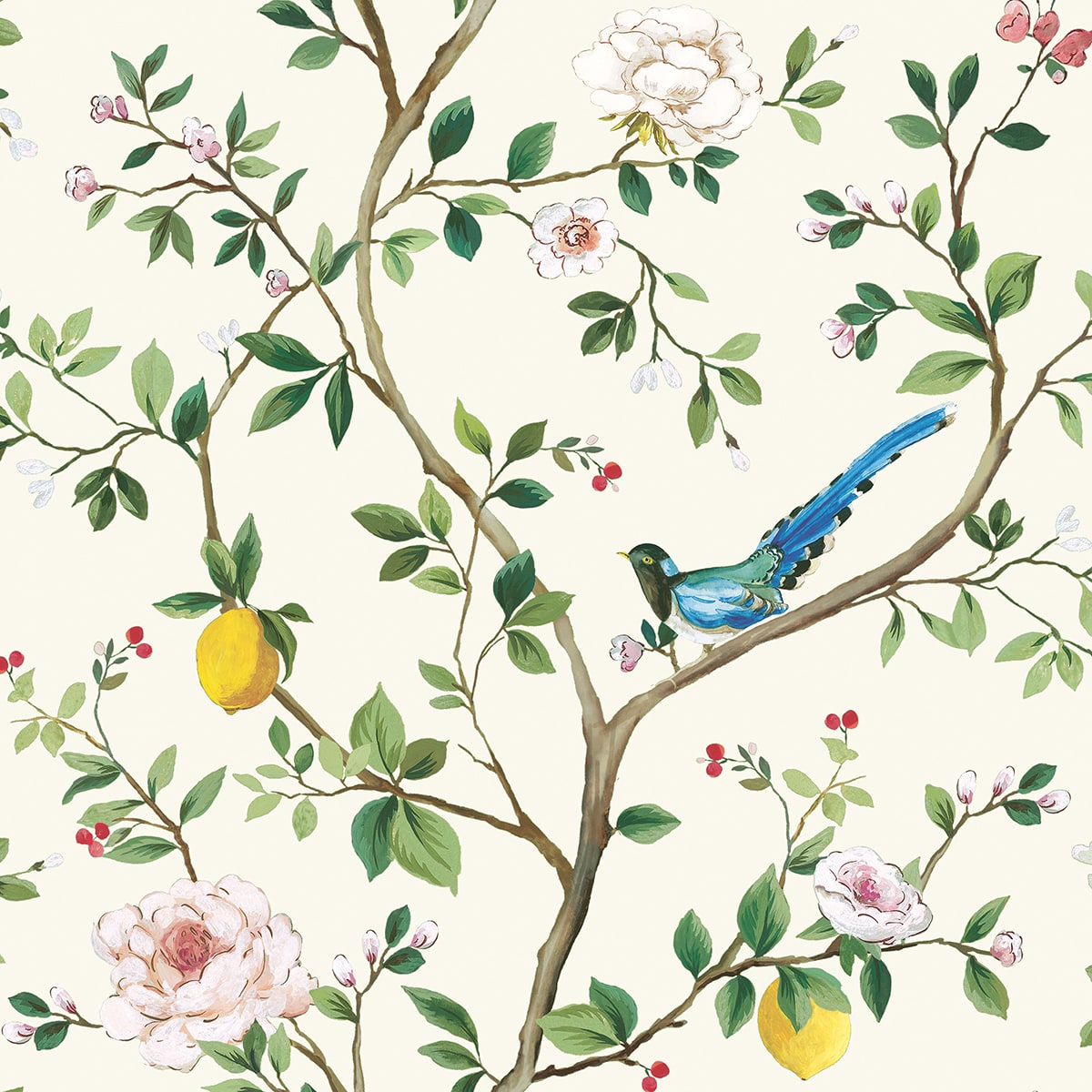 Blossom Chinoiserie Floral Peel and Stick Wallpaper in off-white color - pattern number DB21200 - by NextWall in the Peel and Stick Wallpaper by Daisy Bennett 3 collection
