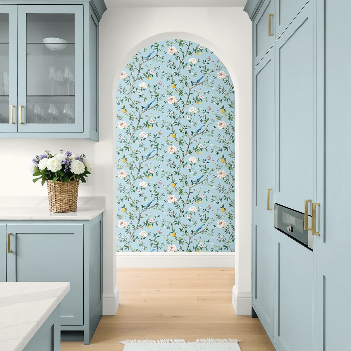 Blossom Chinoiserie Floral Peel and Stick Wallpaper in blue color - pattern number DB21202 - by NextWall in the Peel and Stick Wallpaper by Daisy Bennett 3 collection