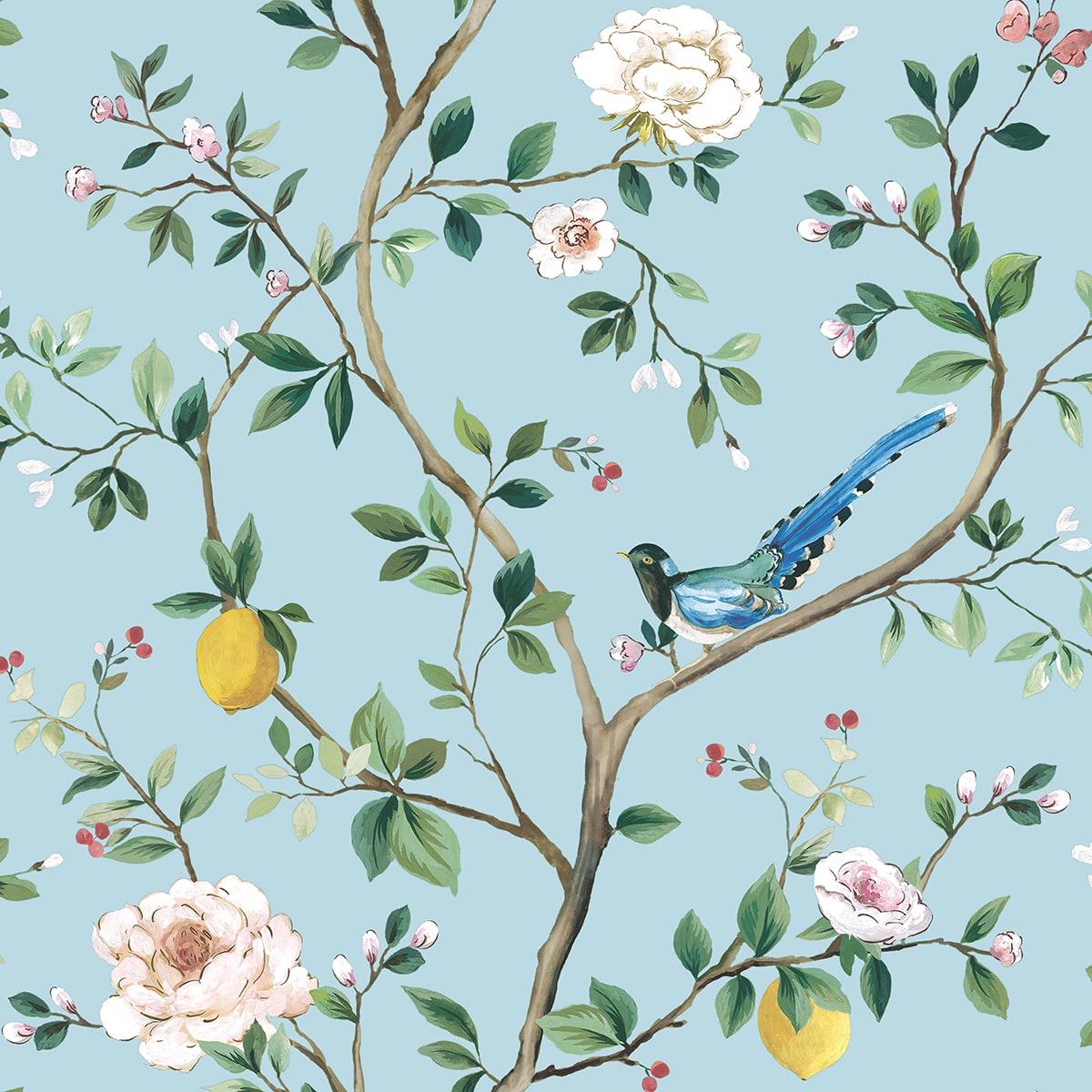 Blossom Chinoiserie Floral Peel and Stick Wallpaper in blue color - pattern number DB21202 - by NextWall in the Peel and Stick Wallpaper by Daisy Bennett 3 collection