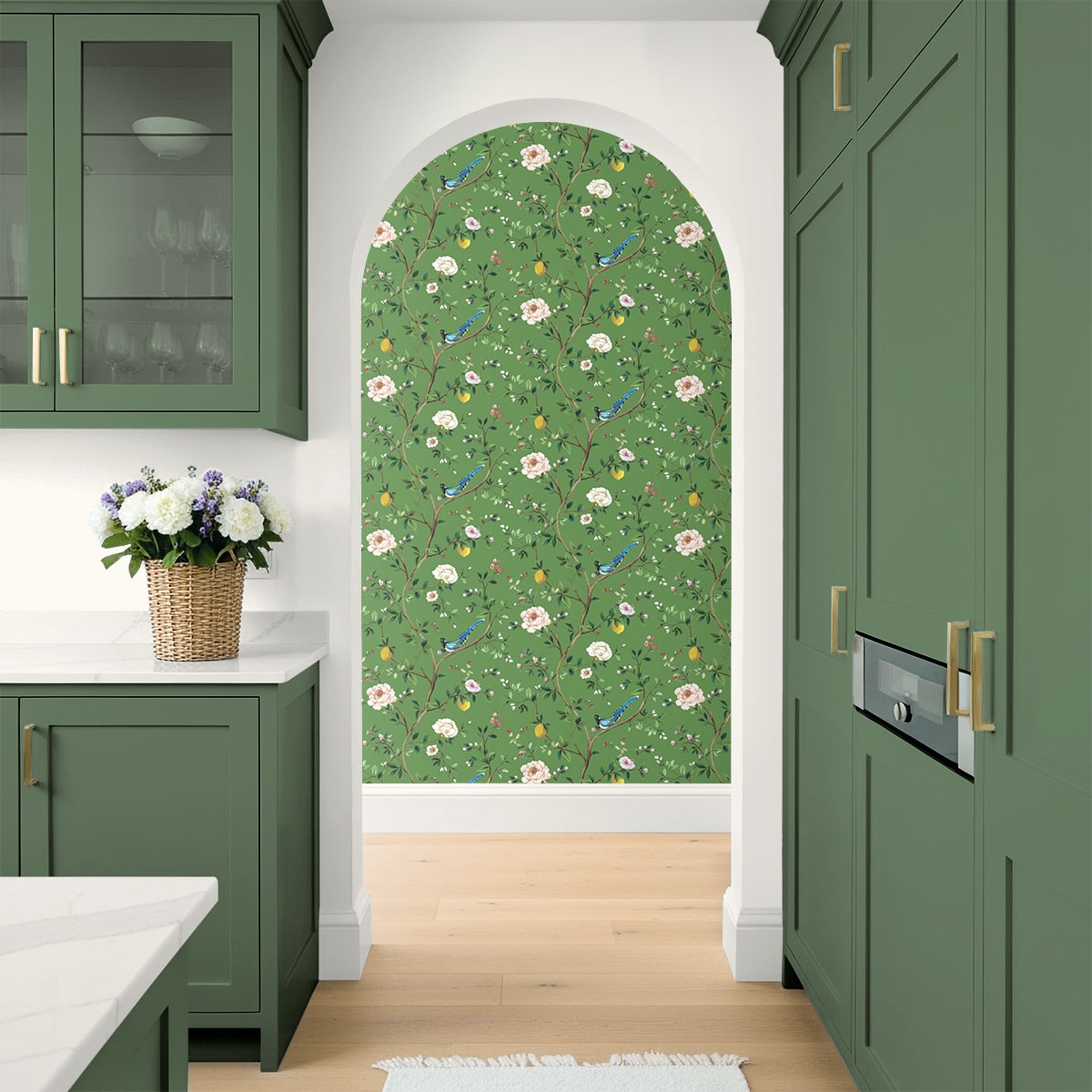 Blossom Chinoiserie Floral Peel and Stick Wallpaper in green color - pattern number DB21204 - by NextWall in the Peel and Stick Wallpaper by Daisy Bennett 3 collection