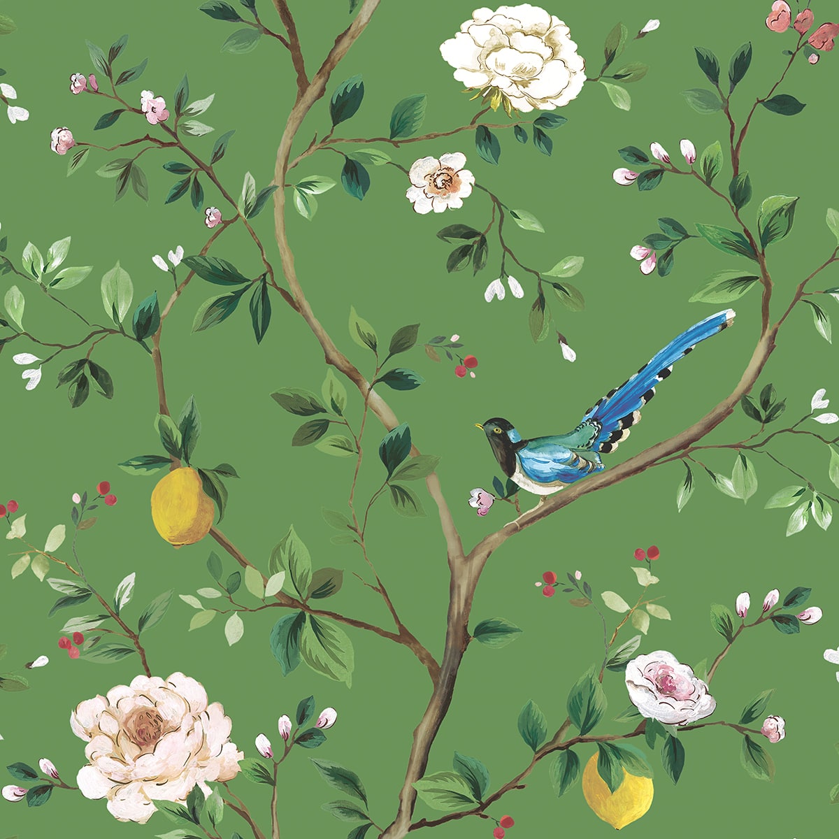 Blossom Chinoiserie Floral Peel and Stick Wallpaper in green color - pattern number DB21204 - by NextWall in the Peel and Stick Wallpaper by Daisy Bennett 3 collection